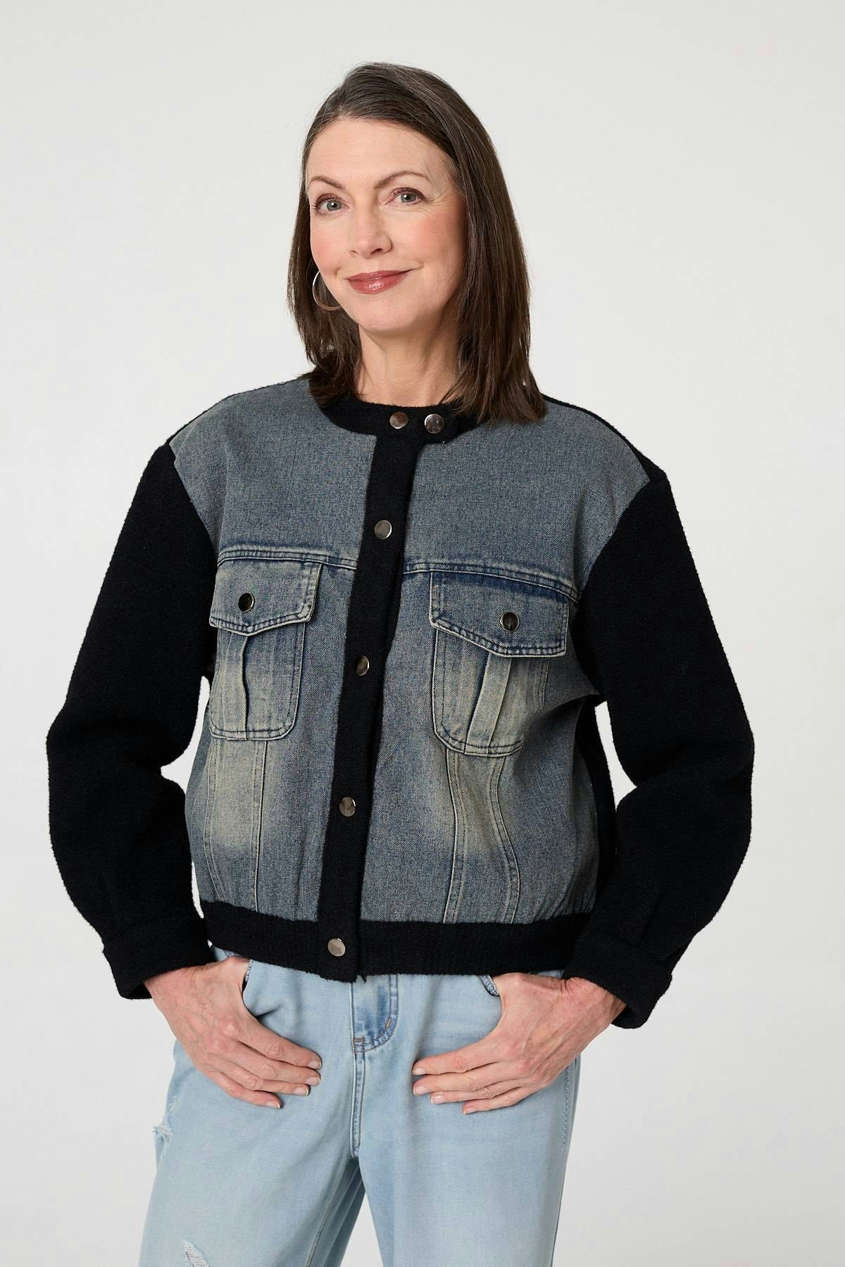 Izabel London Cream Denim Contrast Texture Boxy Jacket - S/M
