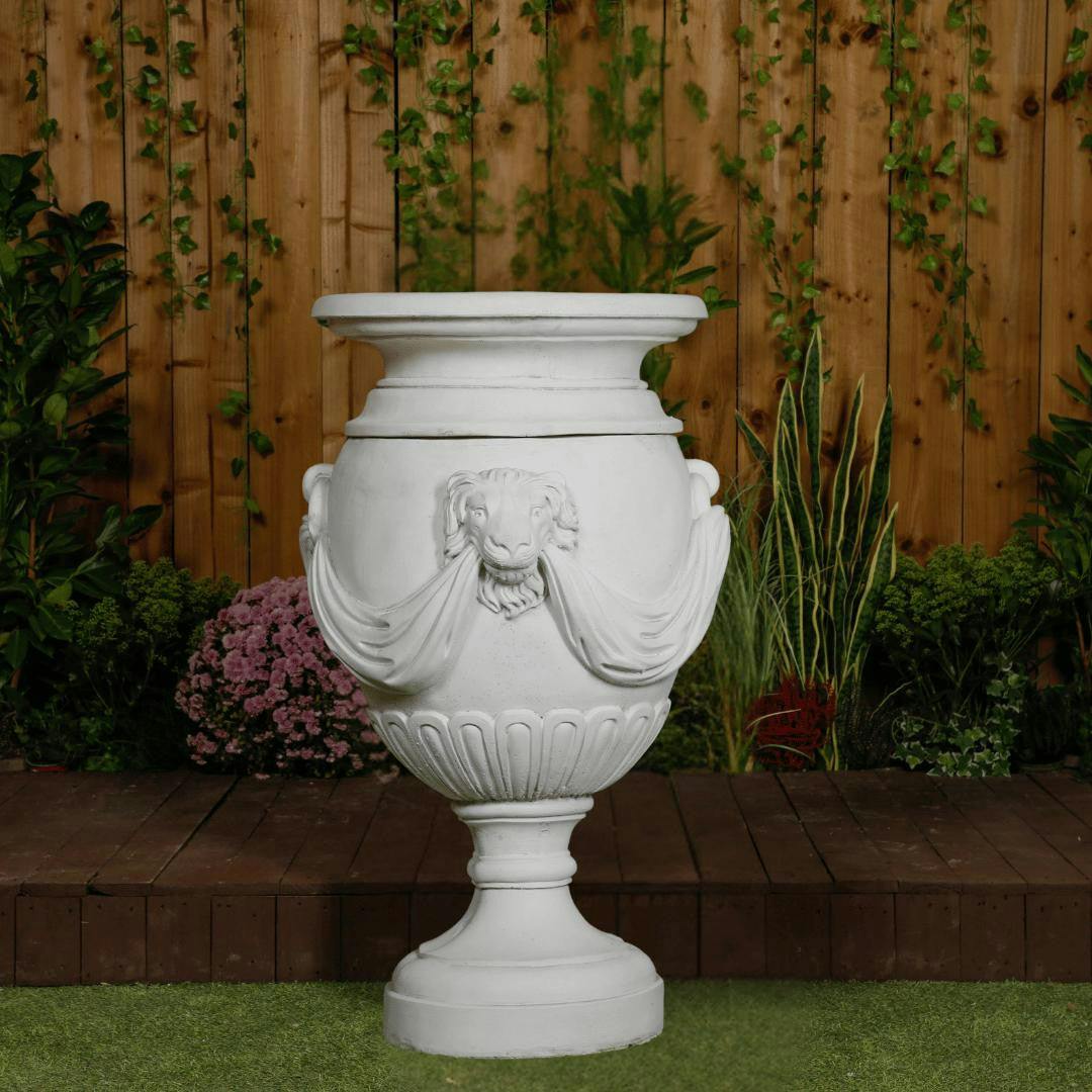 Pda White/Cream Extremely Large Draped Lion Head Garden Urn