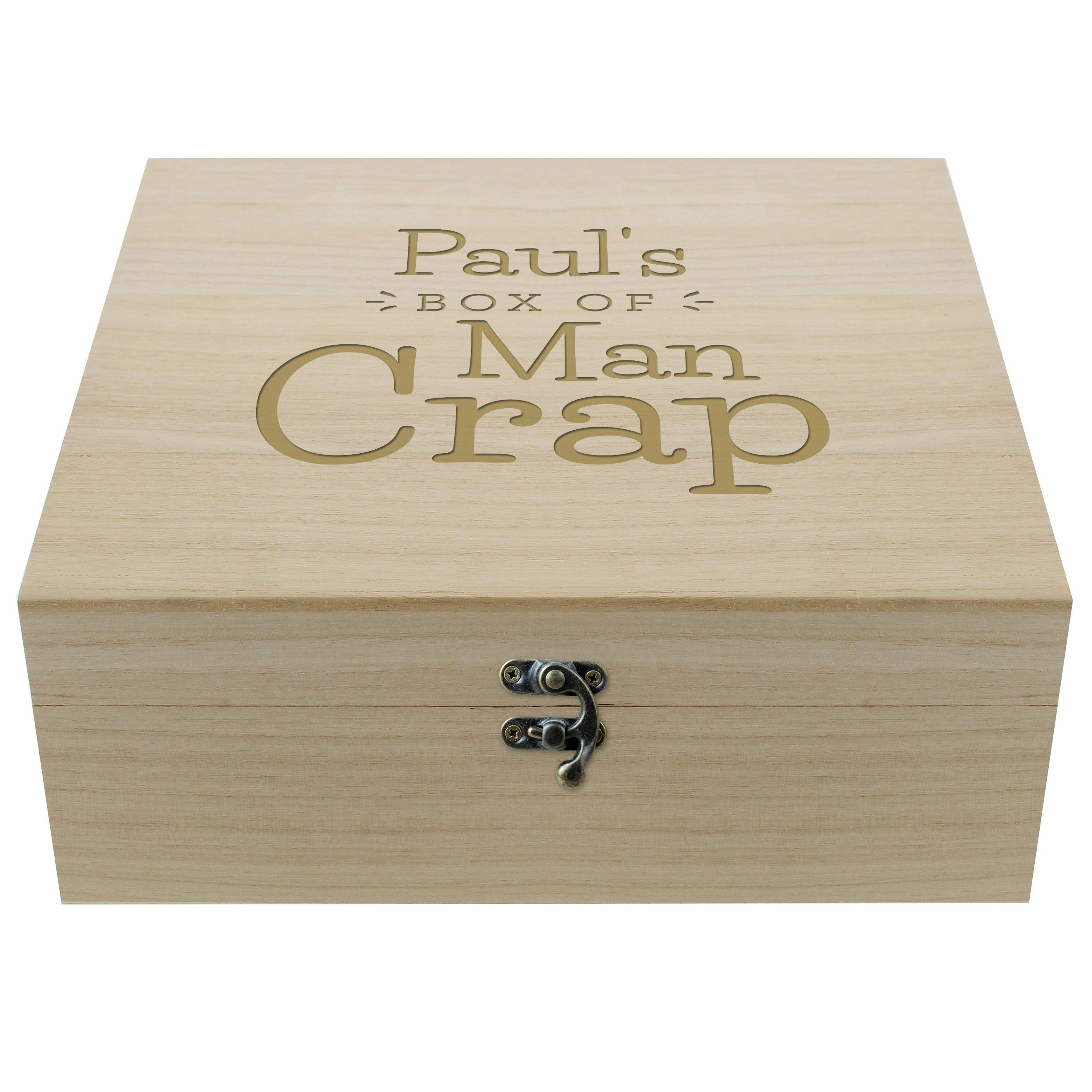 Personalised Memento Company Grain Personalised Box Of Man Crap Large Wooden Keepsake Box