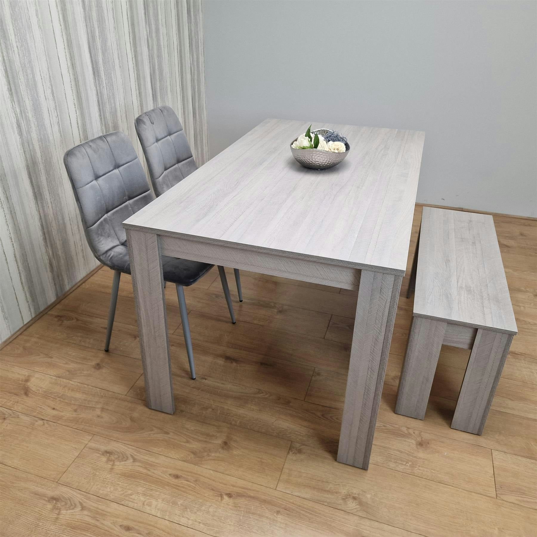 Rackhams Grey Dining Table Set With 2 Chairs Dining Room And Kitchen Table Set Of 2,And Bench