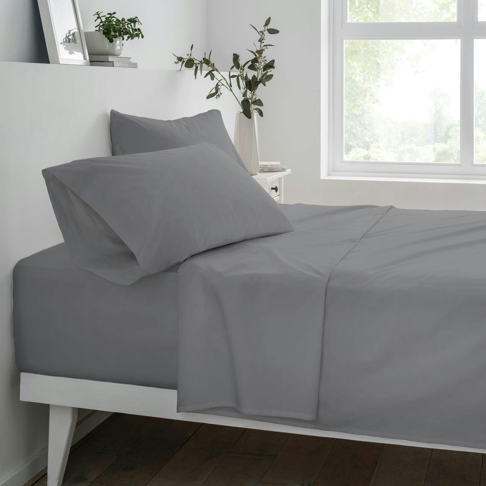 Rackhams Grey Deluxe Fitted Sheet Or Pillowcase Pair - Single (90Cm X 190Cm) + 25Cm Deep