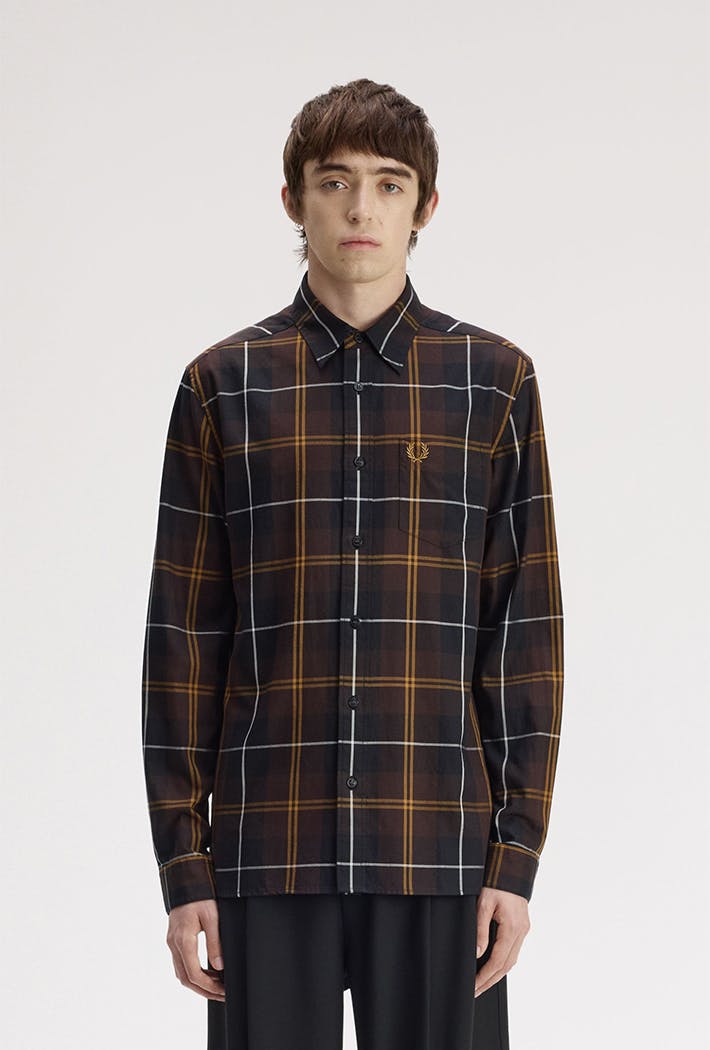 Fred Perry Brown Twill Tartan Shirt - Rich - Large