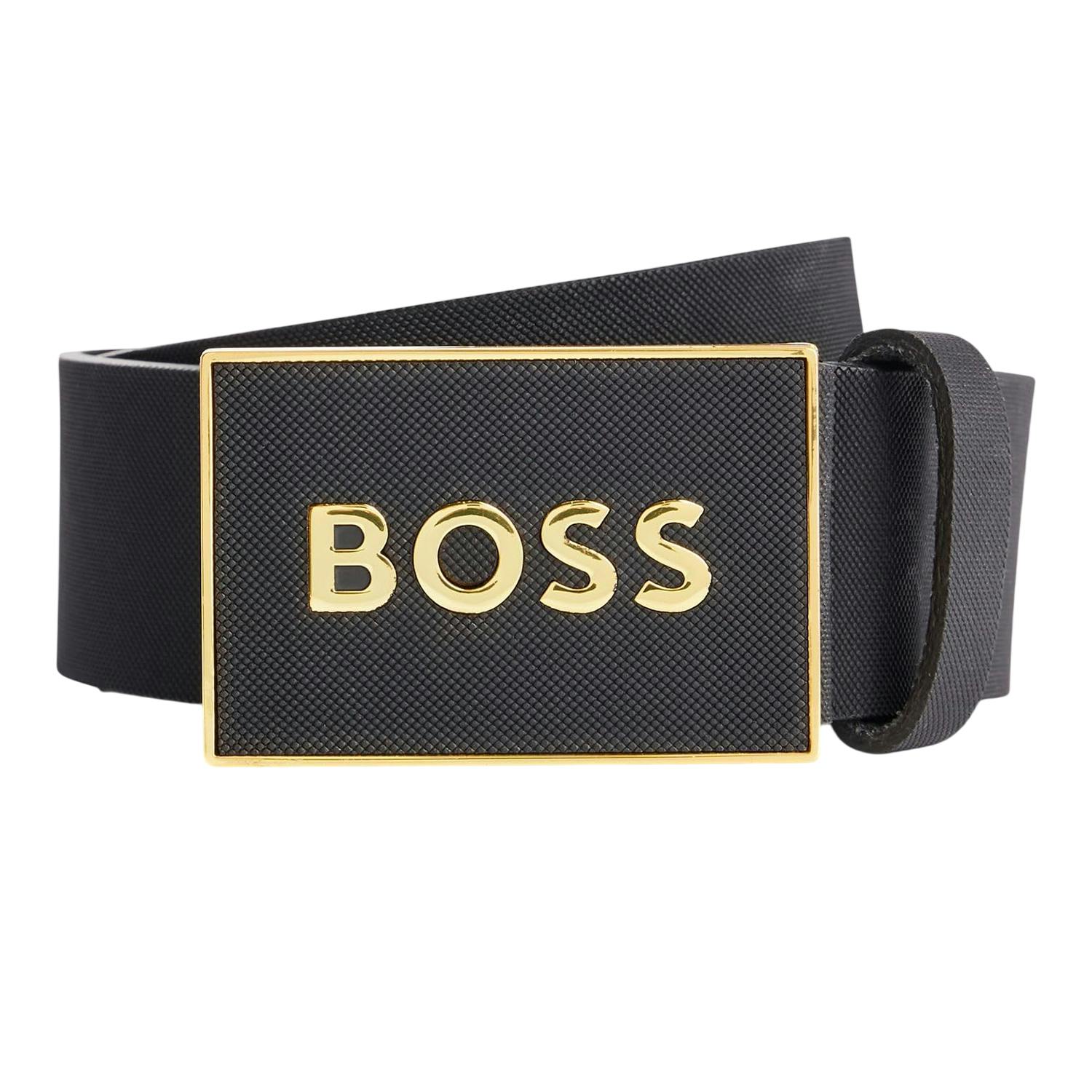 Boss Black/Gold Logo Leather Belt - 18In-46In 95Cm X 38Mm - 100% Leather