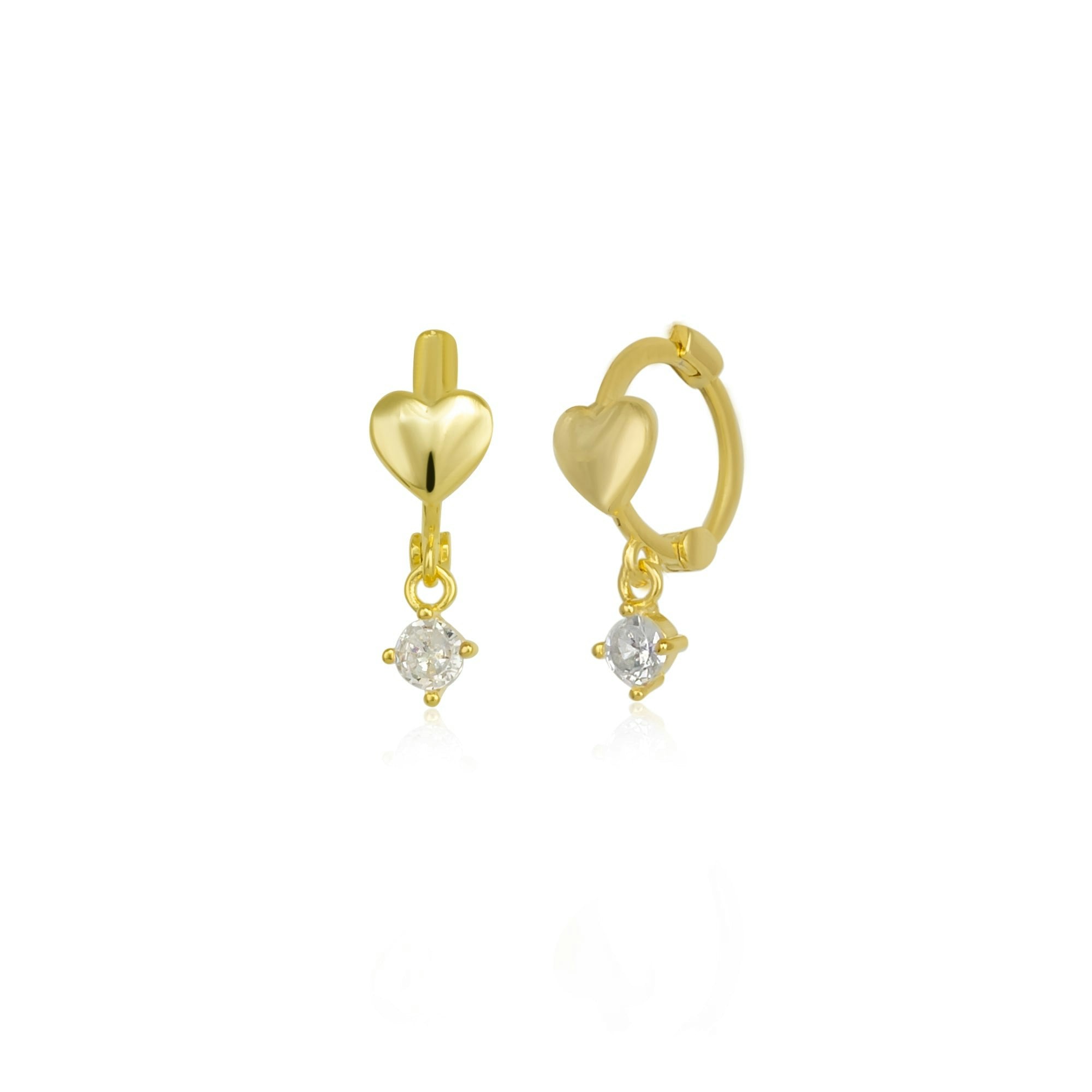 Spero London Gold Heart Huggie Hoop Drop Earrings
