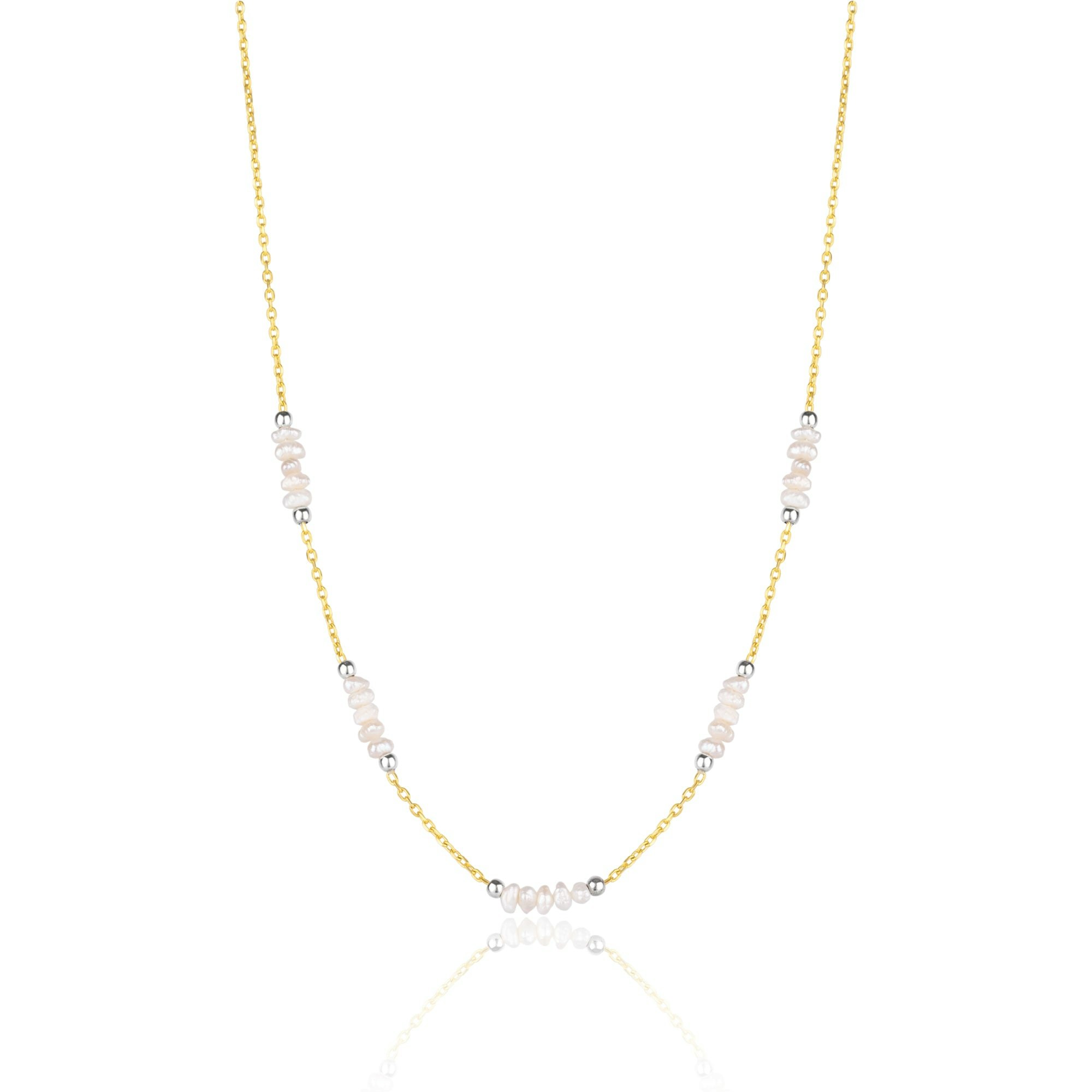 Spero London Silver/Gold Baroque Pearl Beaded Sterling Chain Necklace In