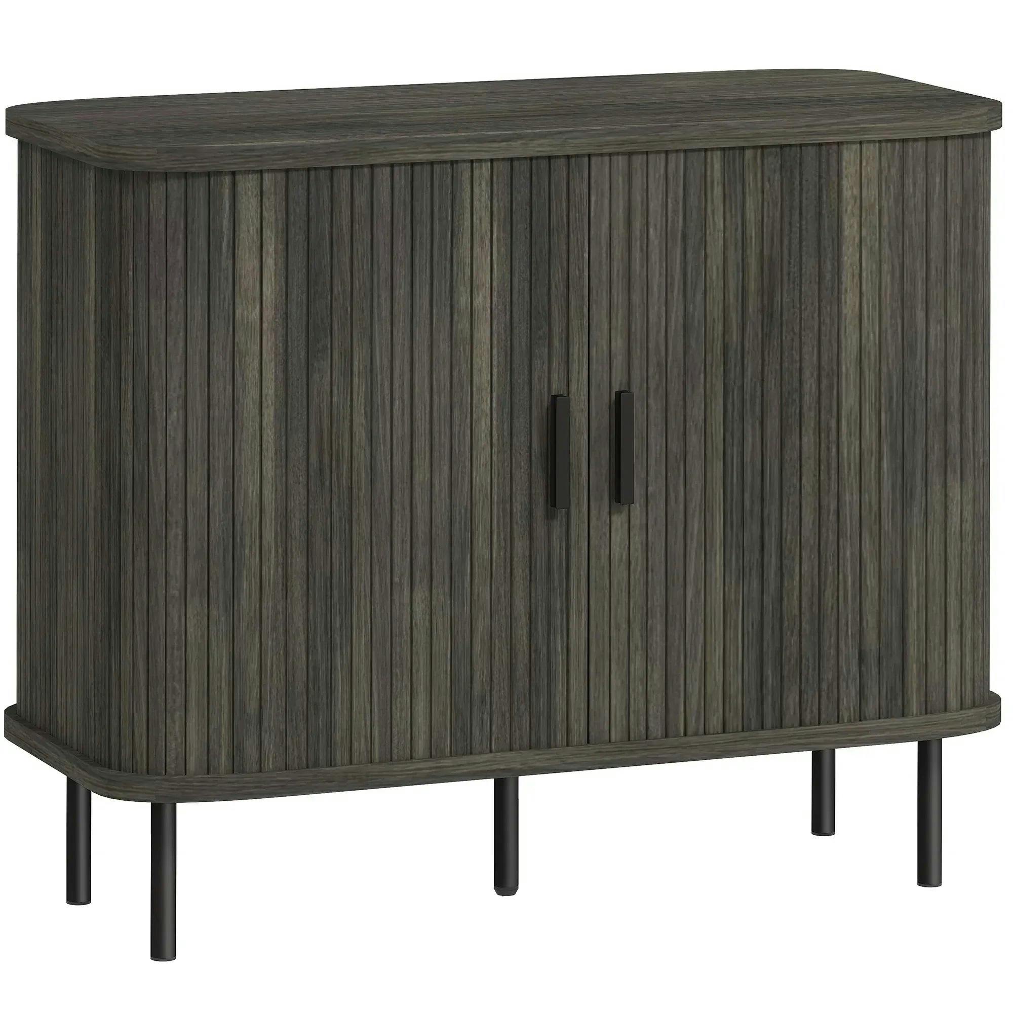 HOMCOM Sideboard Storage Cabinet - Grey - Slatted Tambour Sliding Doors - Image 5