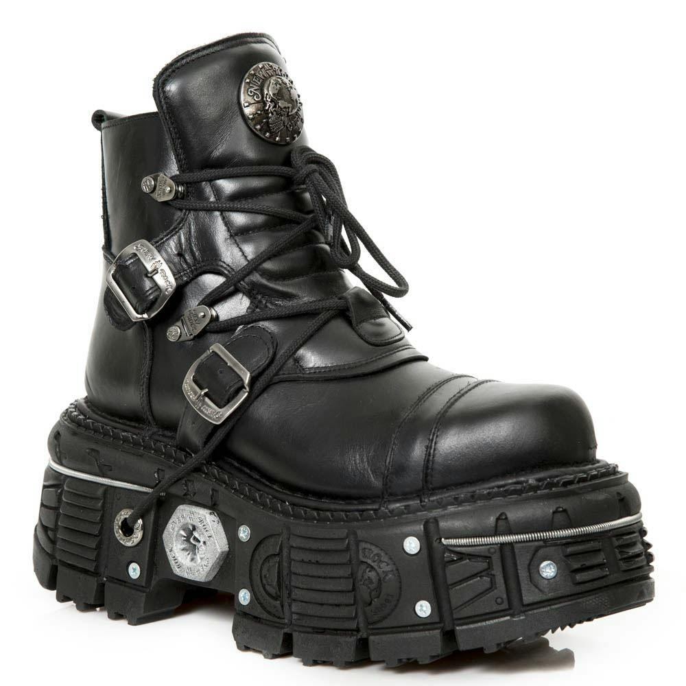 New Rock Unisex Black M-Tank007-S1 Leather Gothic Combat Platform Ankle Boots - Uk 4 | Eu 37 | Us 7