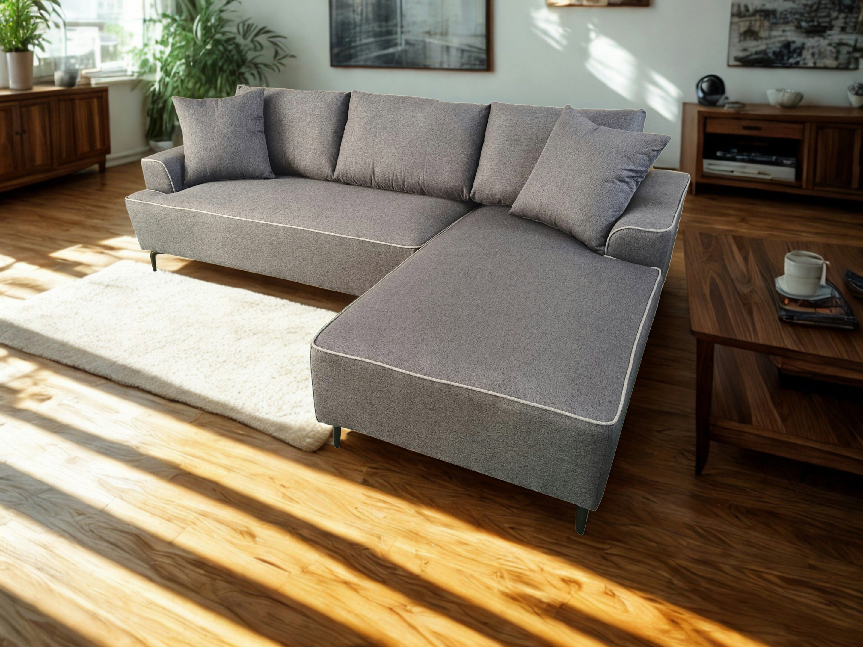 Ds Living Grey/Beige The Milano Edge 3 Seater Left Hand Corner Sofa In Or