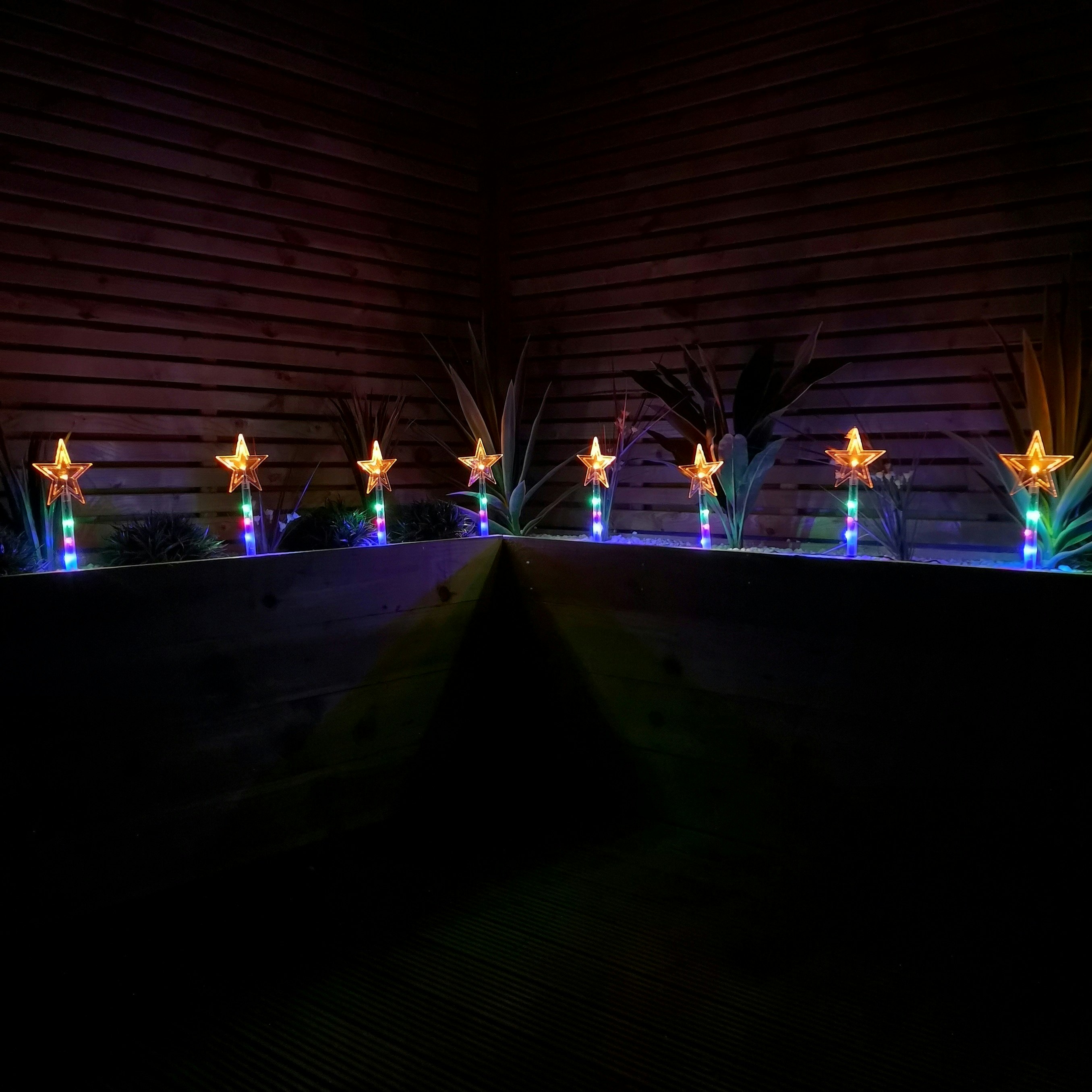 Rackhams Set Of 8 Battery Operated Led Multi Coloured Star Path Lights Christmas Decoration With Timer