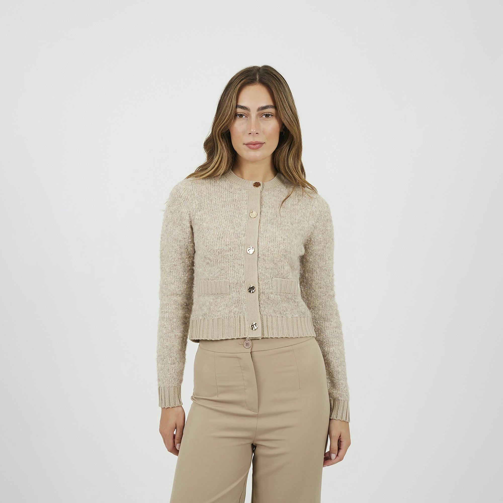 Brave Soul Beige Button Through Boucle Cardigan - Xs