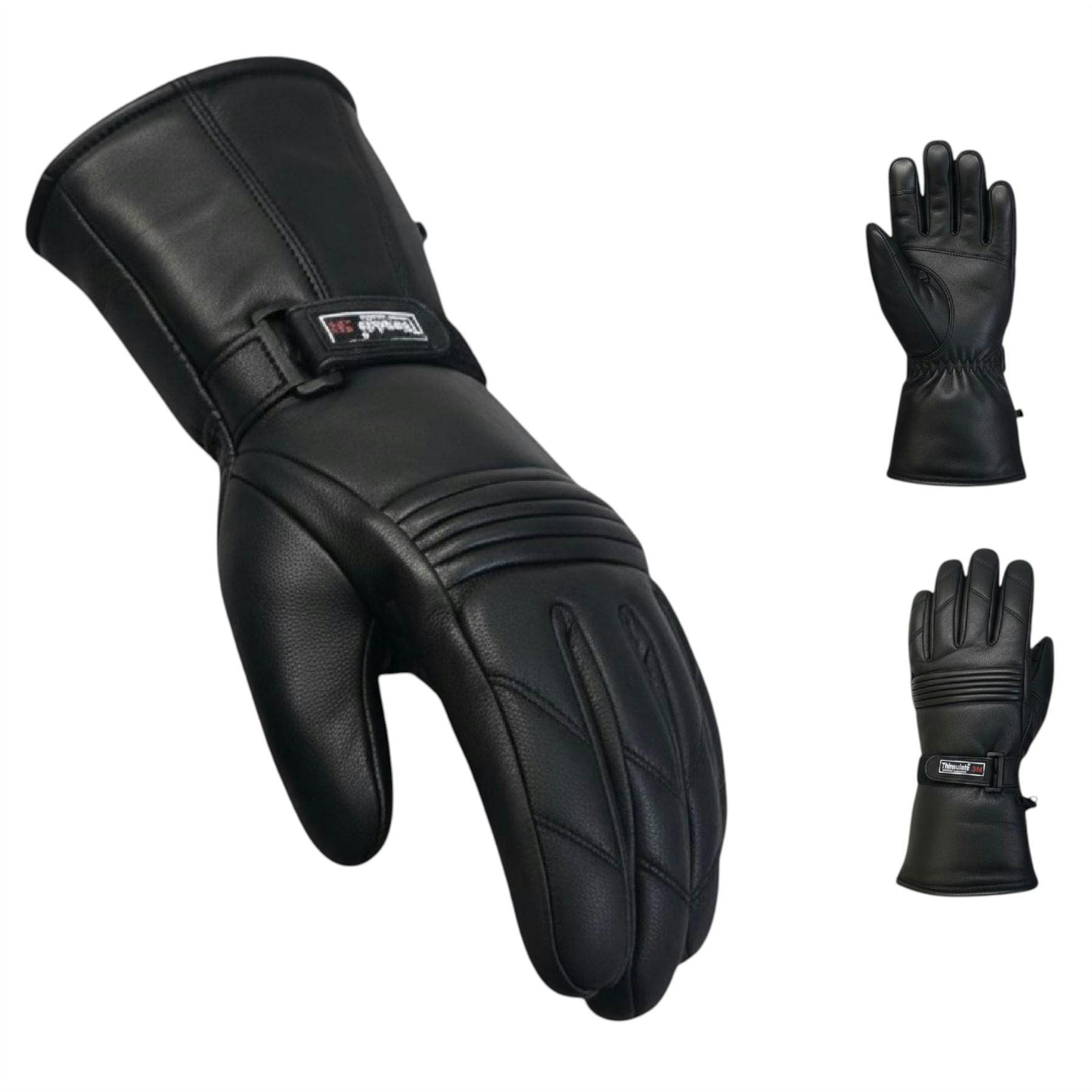 Infinity Leather Men's Black Thermal Motorbike Leather Waterproof Biker Protection Gloves - S