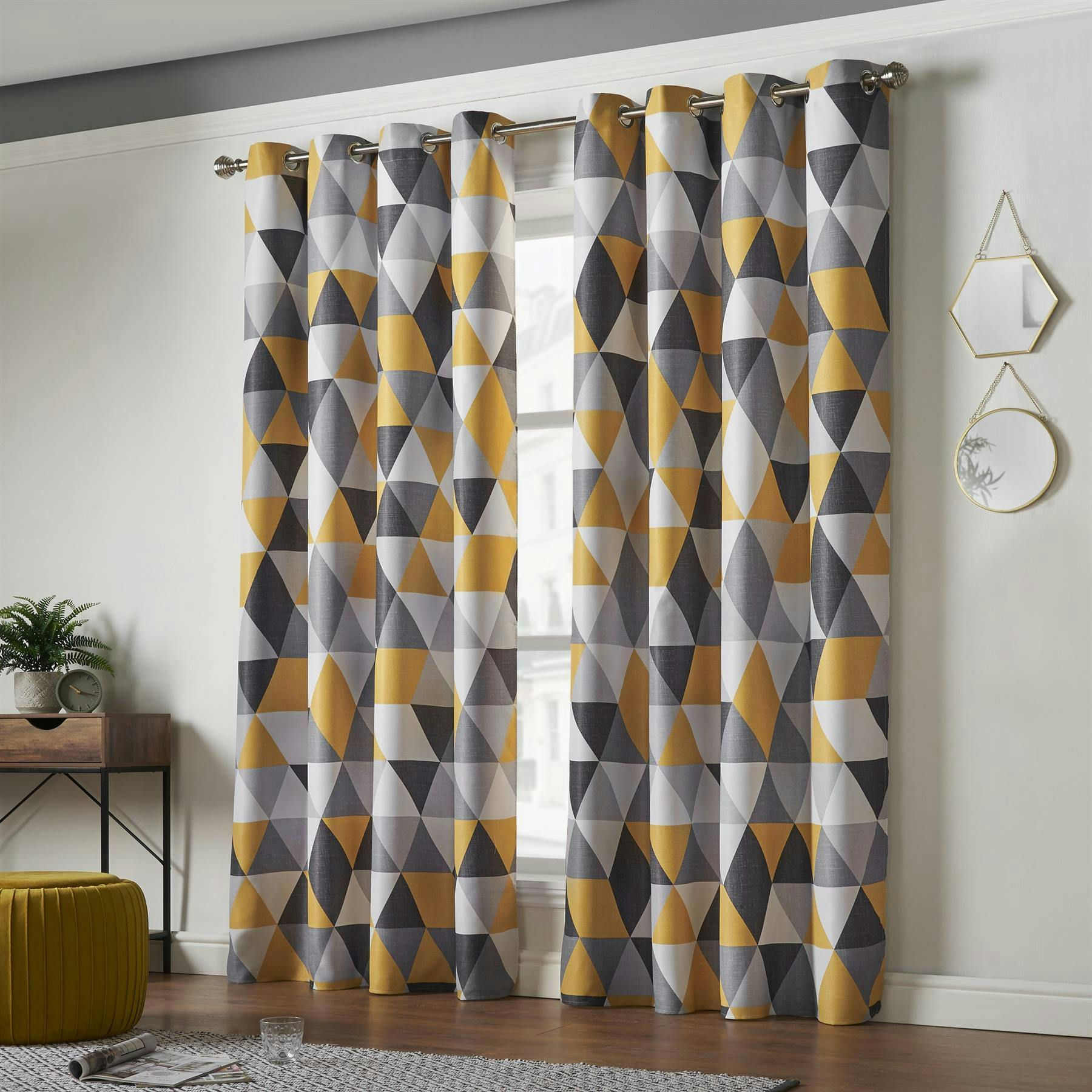 Rackhams Yellow Mal Room Darkening Ring Top Curtains - 229Cm Width X 229Cm Drop