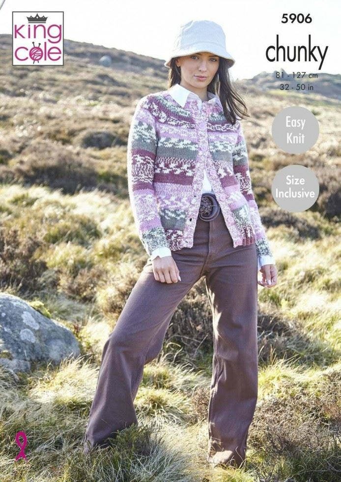 King Cole Women's Nordic Chunky Knitting Pattern 5906, Sweaters, Cardigans For 32 - 50 Inches - Easy
