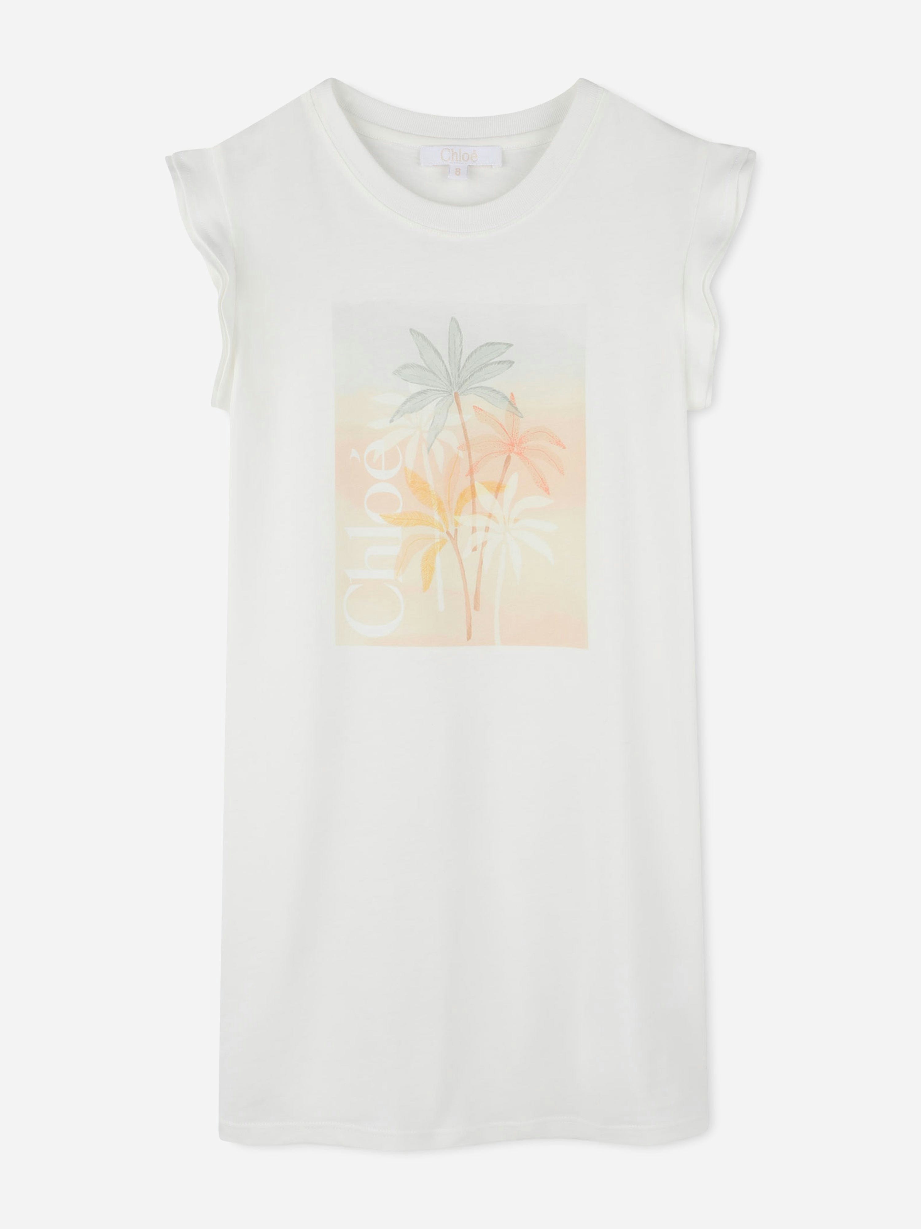 Chloé Girls Ivory Palm Tree Jersey Dress In - 14 Yrs