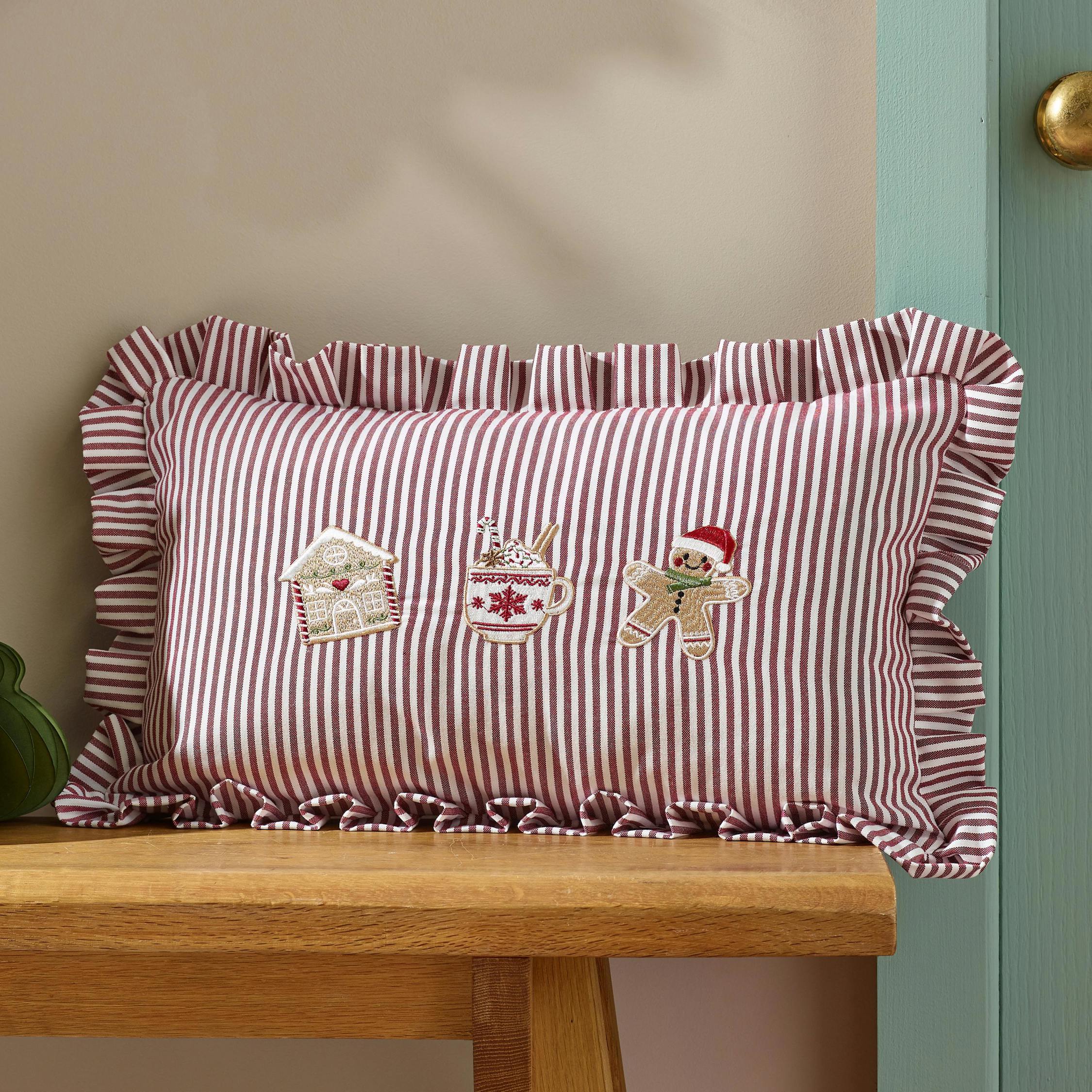 Rackhams Christmas Gingerbread Stripe Cushion Natural - 30 X 50 Cm - Natural