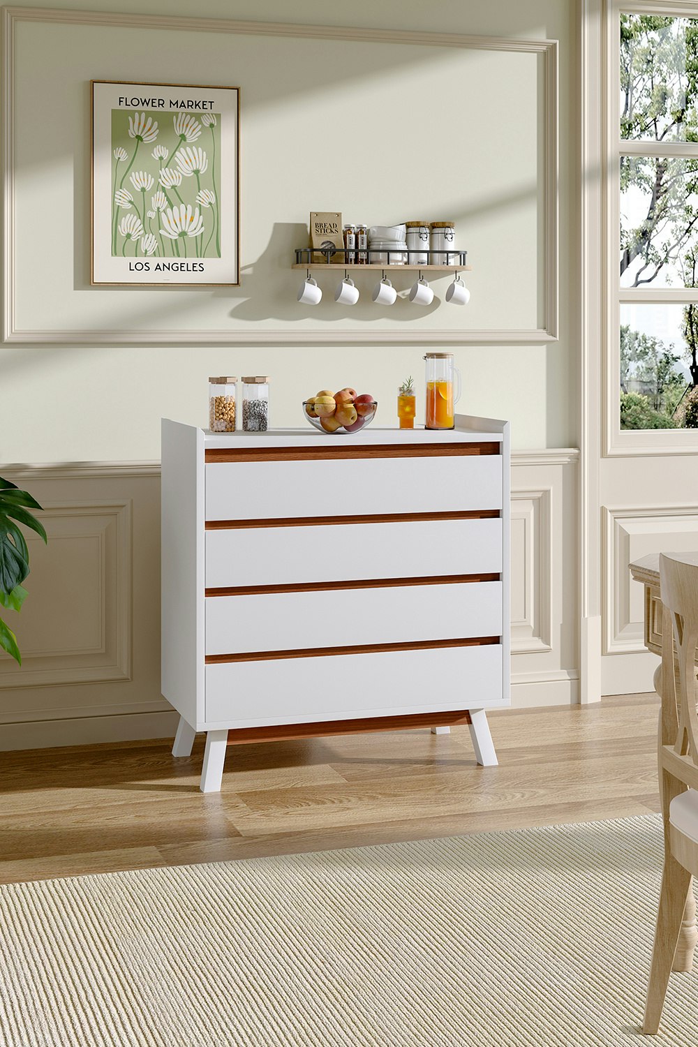 Living And Home White 4-Tier Drawers Bedroom Chest Storage Cabinet