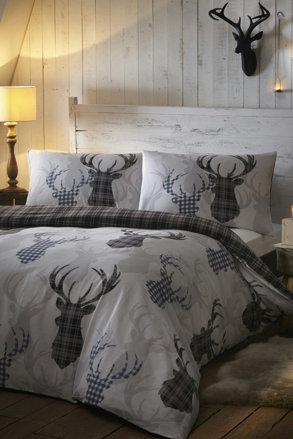 Portfolio Home Grey Tartan Stag Print Duvet Cover Set - Single