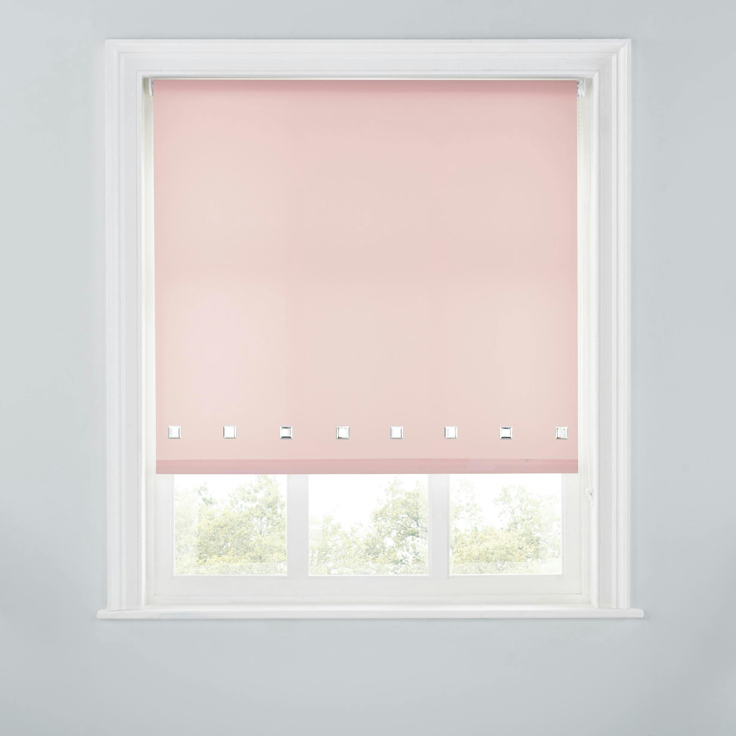 A.unique Home Pink Trimmable Square Eyelet Roller Blind - 4Ft - Blush - 120Cm(W)X170cm(L)