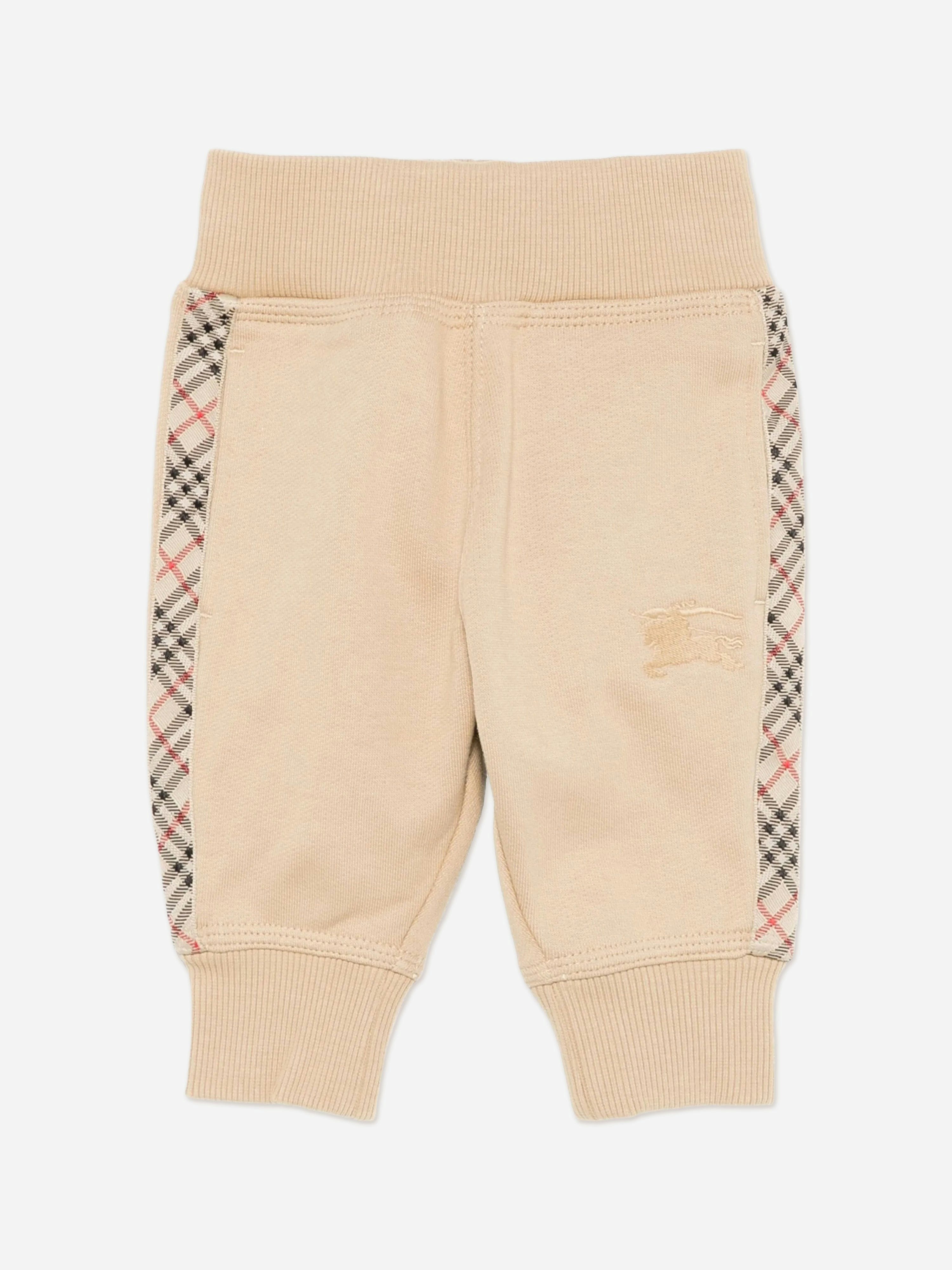 Burberry Kids Boys Beige Burberry Baby Mini Jackson Check Tape Joggers In - 12 Mths