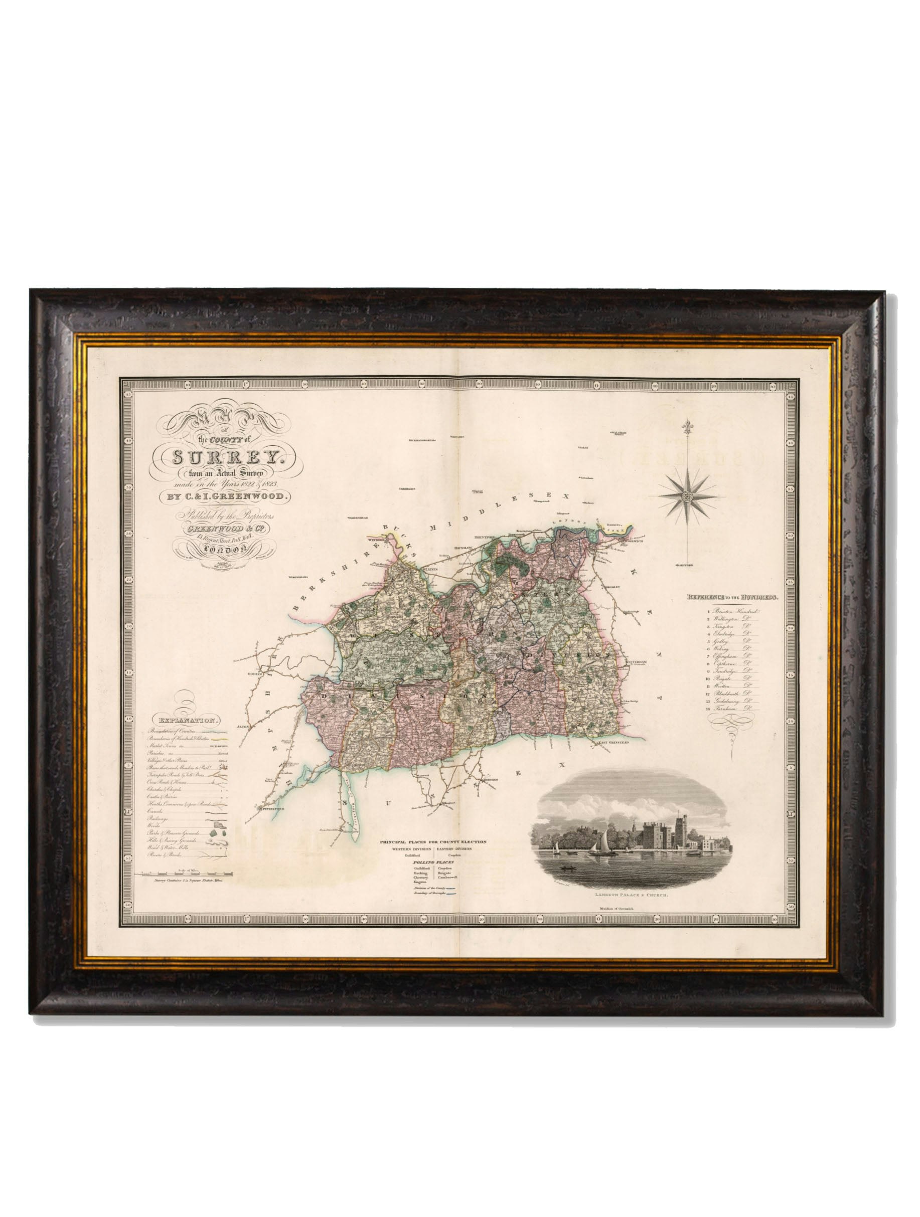 Exceptional Art Black C.1830 County Maps Of England - 70 X 84Cm - Surrey