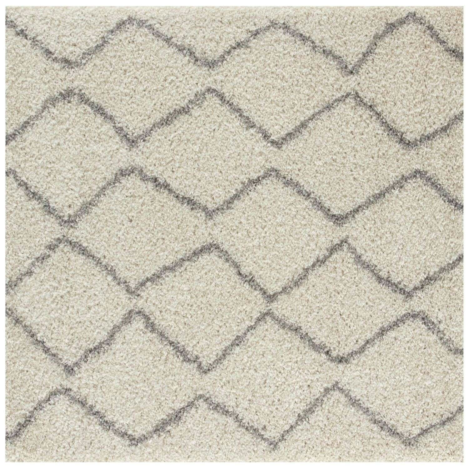 Rackhams Ivory/Grey Moroccan Shaggy Rug | 800 - 120X120 Cm