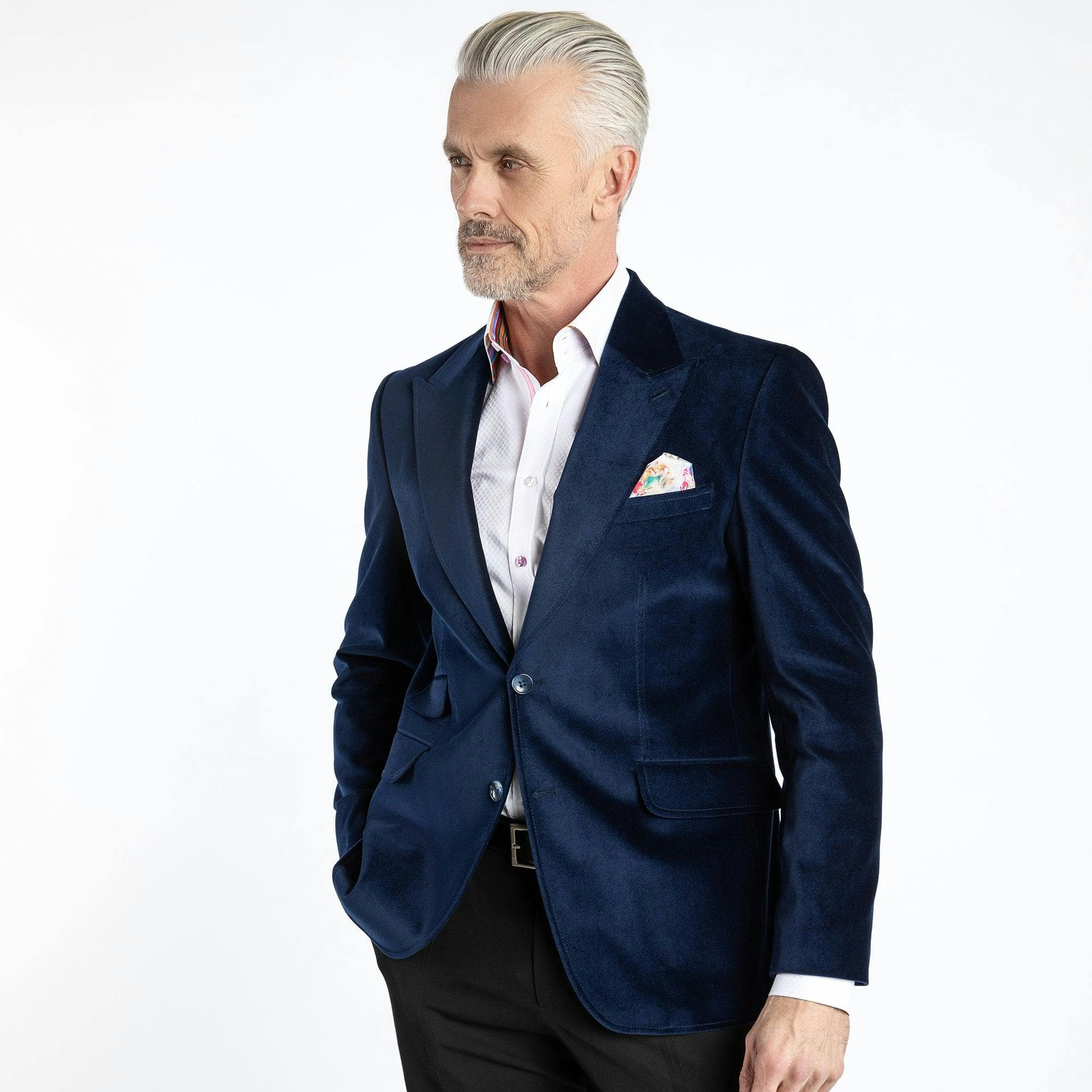 Claudio Lugli Men's Blue/Red/Green Vibrant Velvet Jacket - Navy - 48 Uk/ 58 Eu