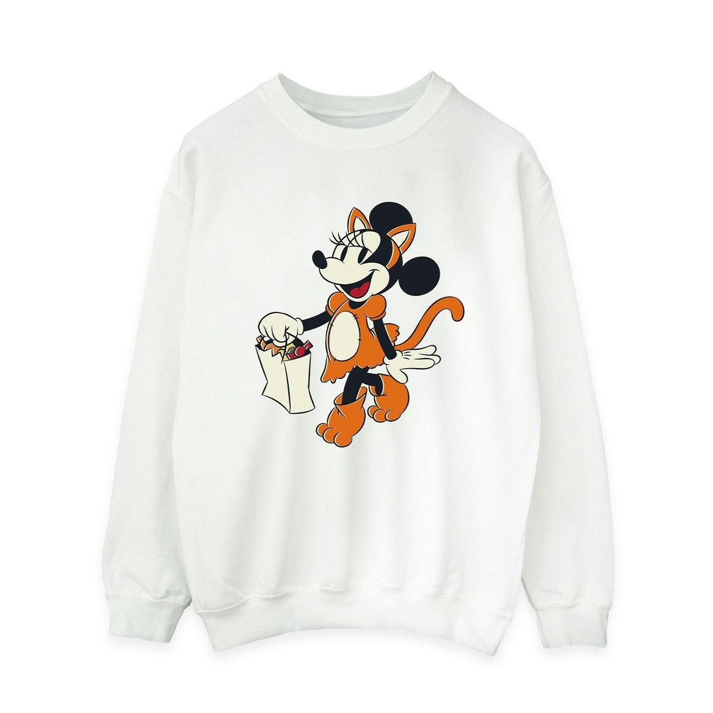 Disney Women's White / Cat Trick Or Treat Minnie Mouse Sweatshirt - Medium