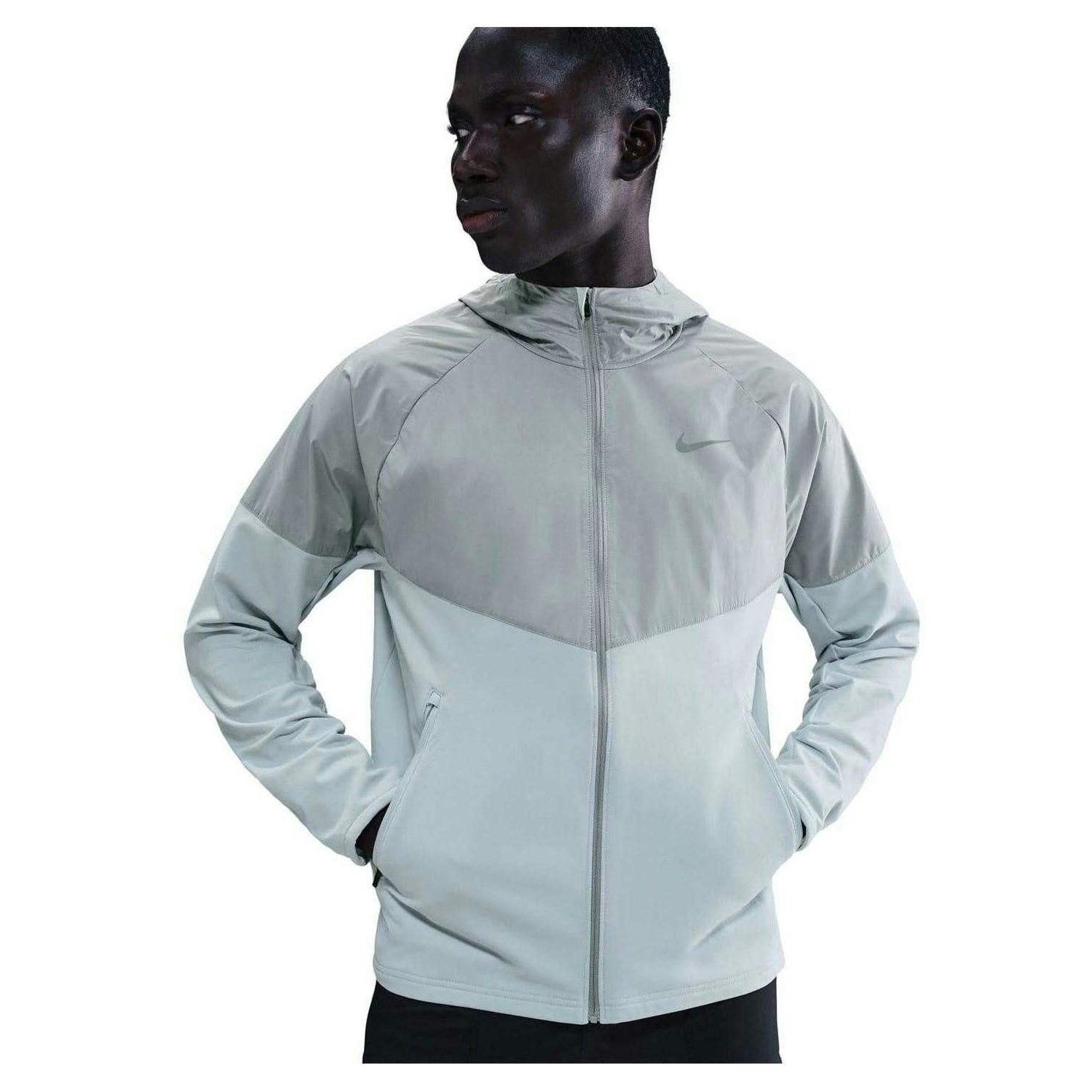 Nike Men's Miler Running Hooded Jacket - Platinum - M - Platinum - 85% Polyester/15% Elastane