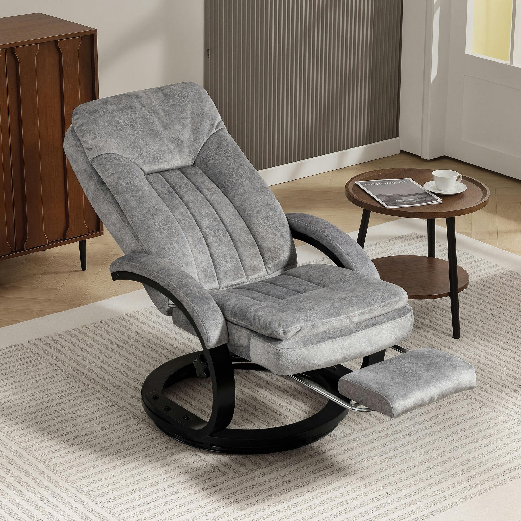 B&Q - Manual Recliner Armchair With FootrestWooden BaseGrey - Image 3