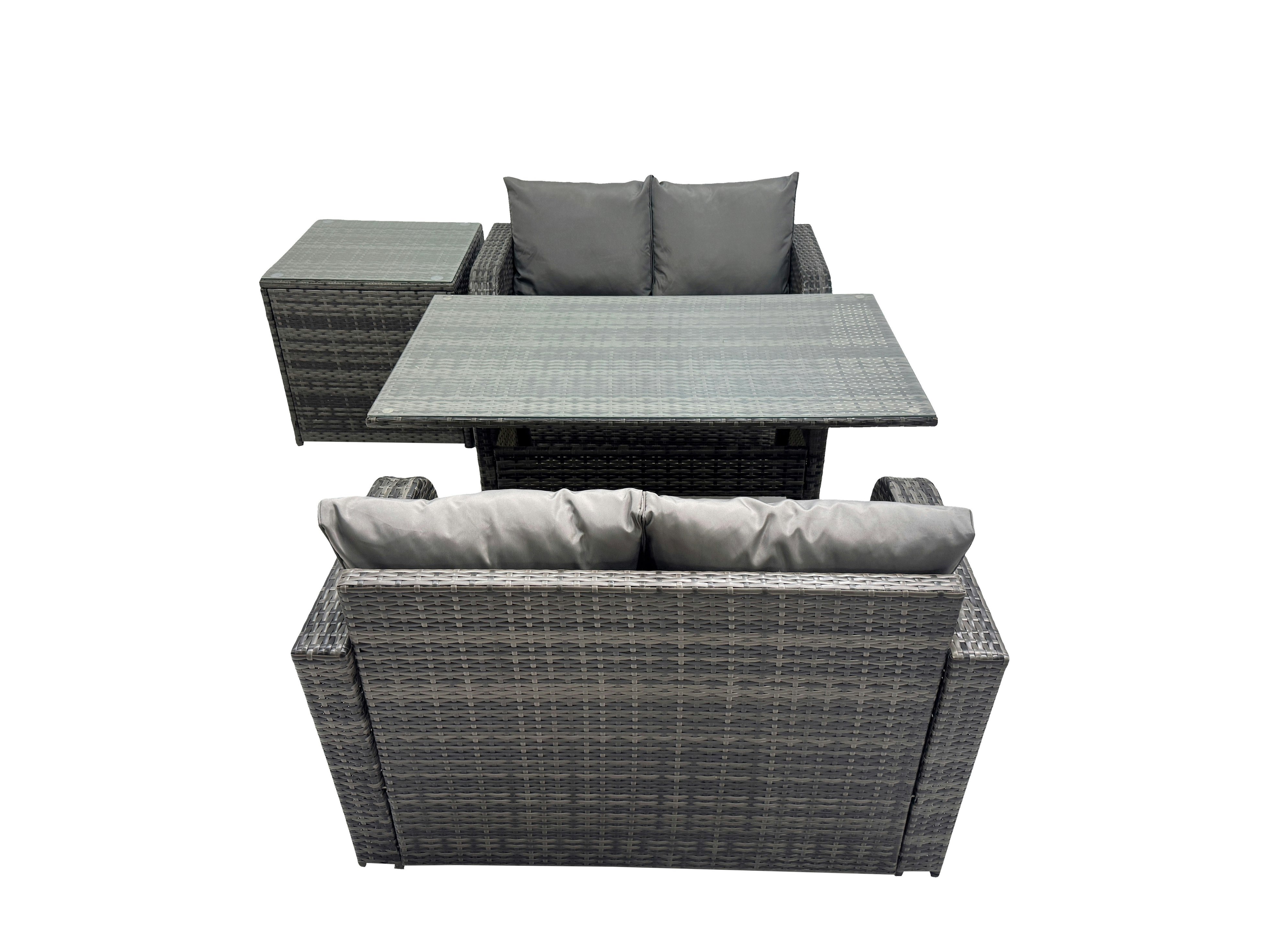 Fimous Dark/Grey 4 Seat Outdoor Wicker Pe Rattan Garden Furniture Set Dining Table Sofa Sets With Side Table Mixed
