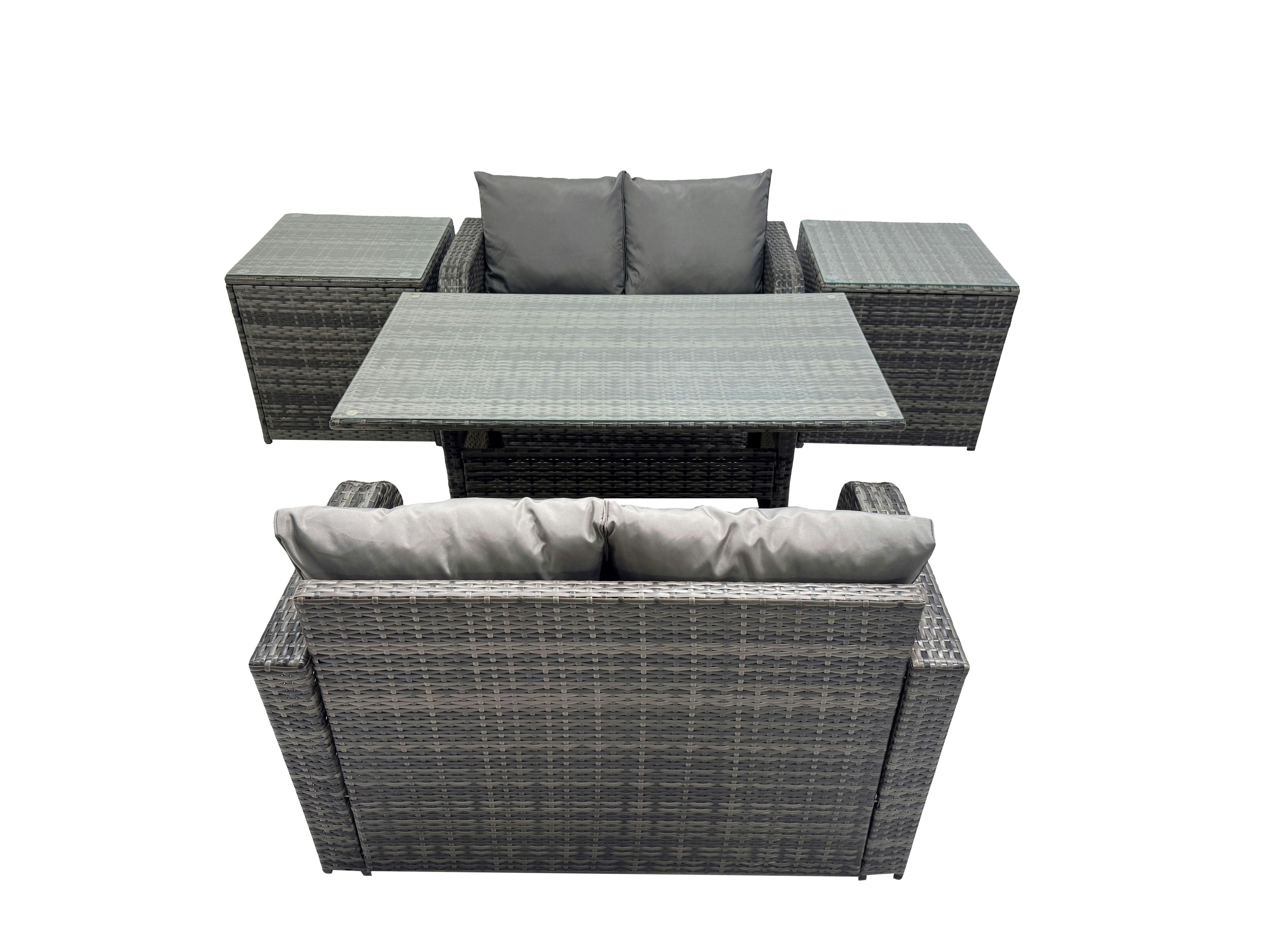 Rackhams Dark/Grey 4 Seat Outdoor Wicker Pe Rattan Garden Furniture Set Dining Table Sofa Sets With 2 Side Tables Mixed