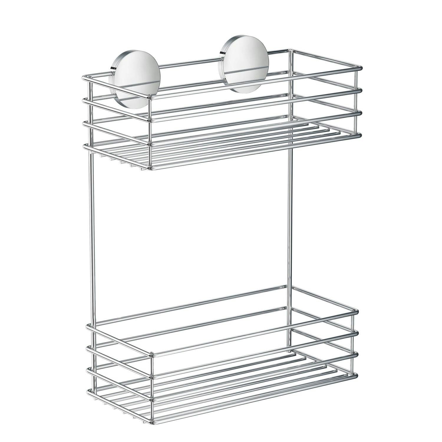 Beslagsboden Polished Chrome Stainless Steel Double Shower Basket Self Adhesive Wall Mounted