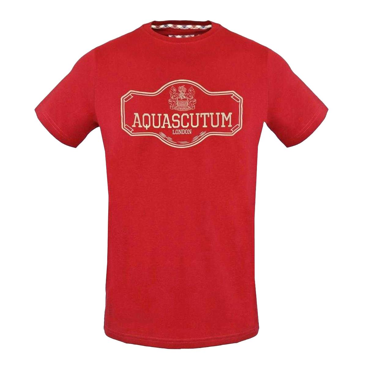 Aquascutum Men's Red Signpost Logo T-Shirt - S - 95% Cotton/5% Elastane