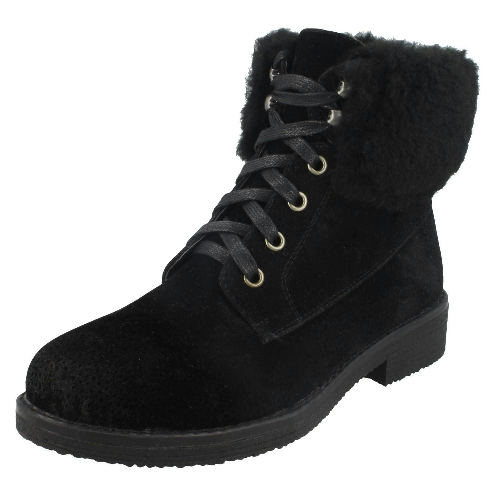 Spot On Women's Black Fur Collar Ankle Boots - Uk 7