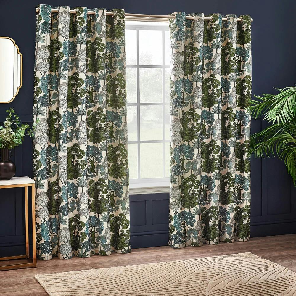 Wylder Green Woodlands Jacquard Floral Eyelet Curtains - 168Cm X 137Cm - 100% Polyester