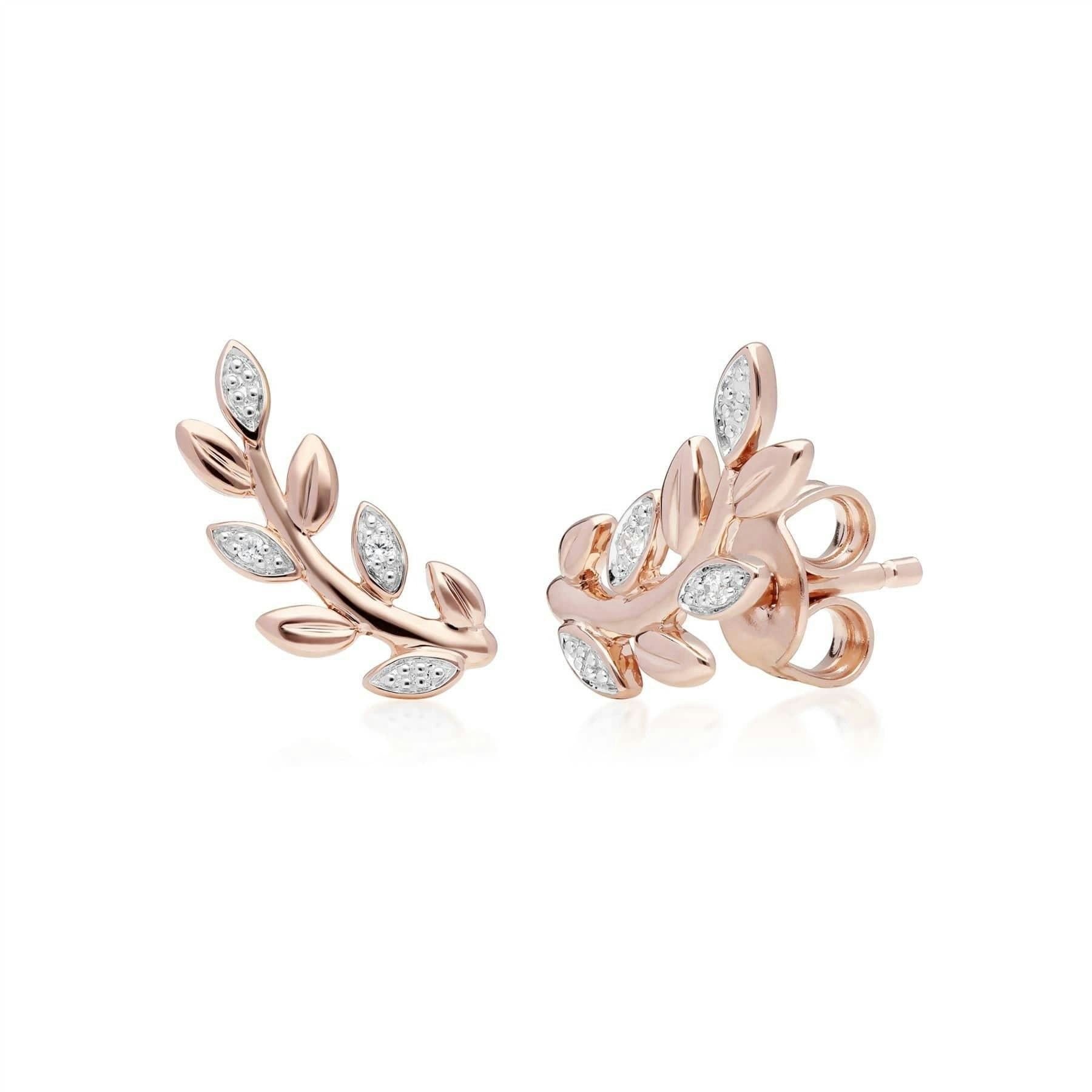 Gemondo Gold O Leaf Diamond Stud Earrings In 9Ct Rose