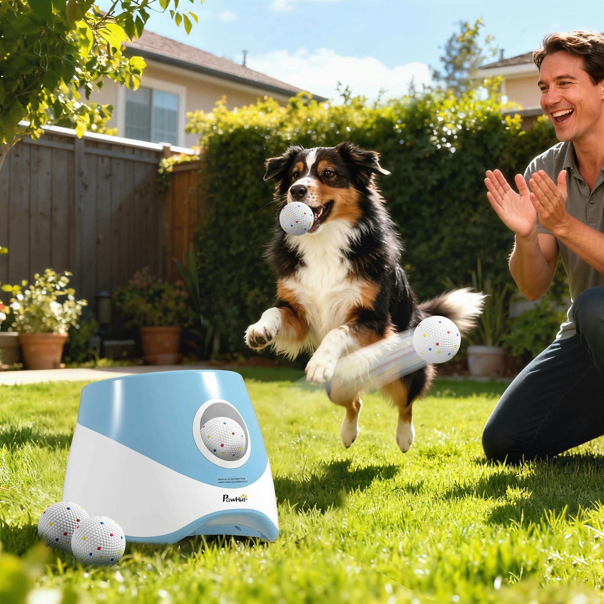 Pawhut Blue Automatic Dog Ball Launcher With 5 Etpu Balls,