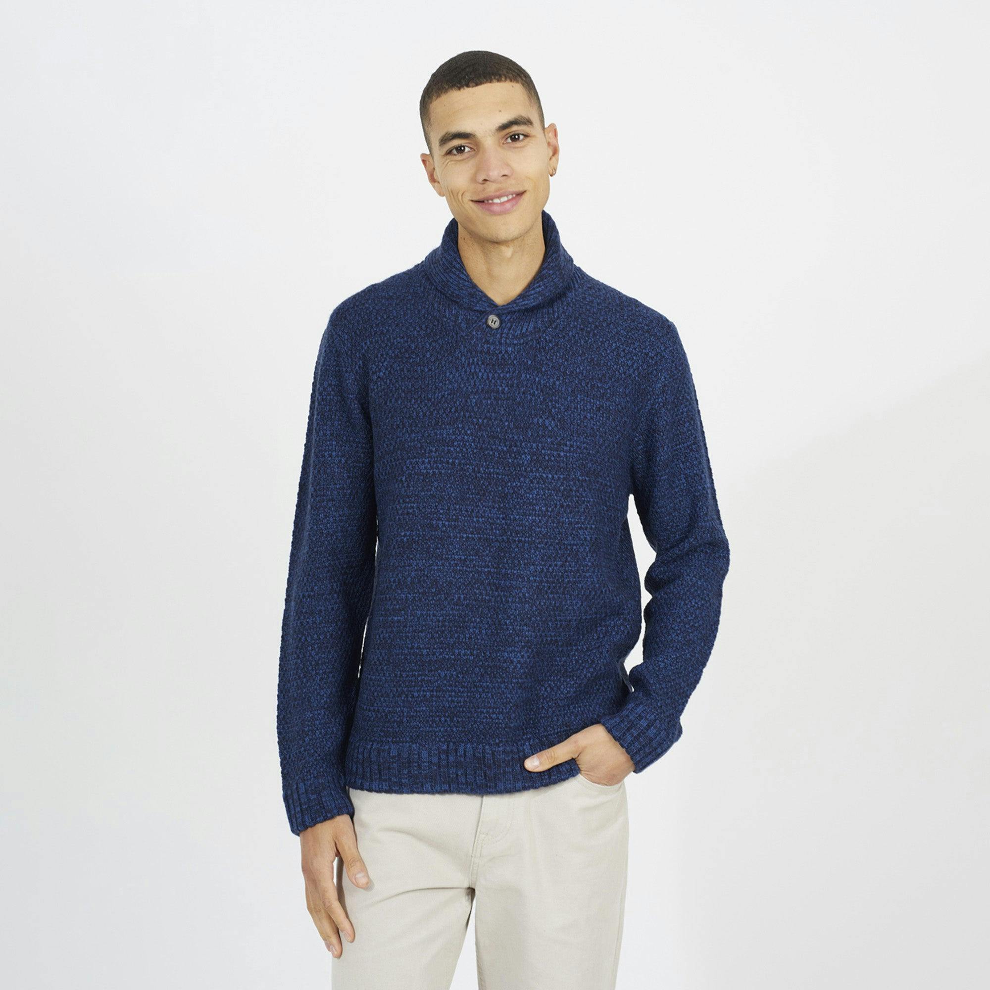 Brave Soul Shawl Neck Textured Knit Jumper - Navy - Navy - Xl