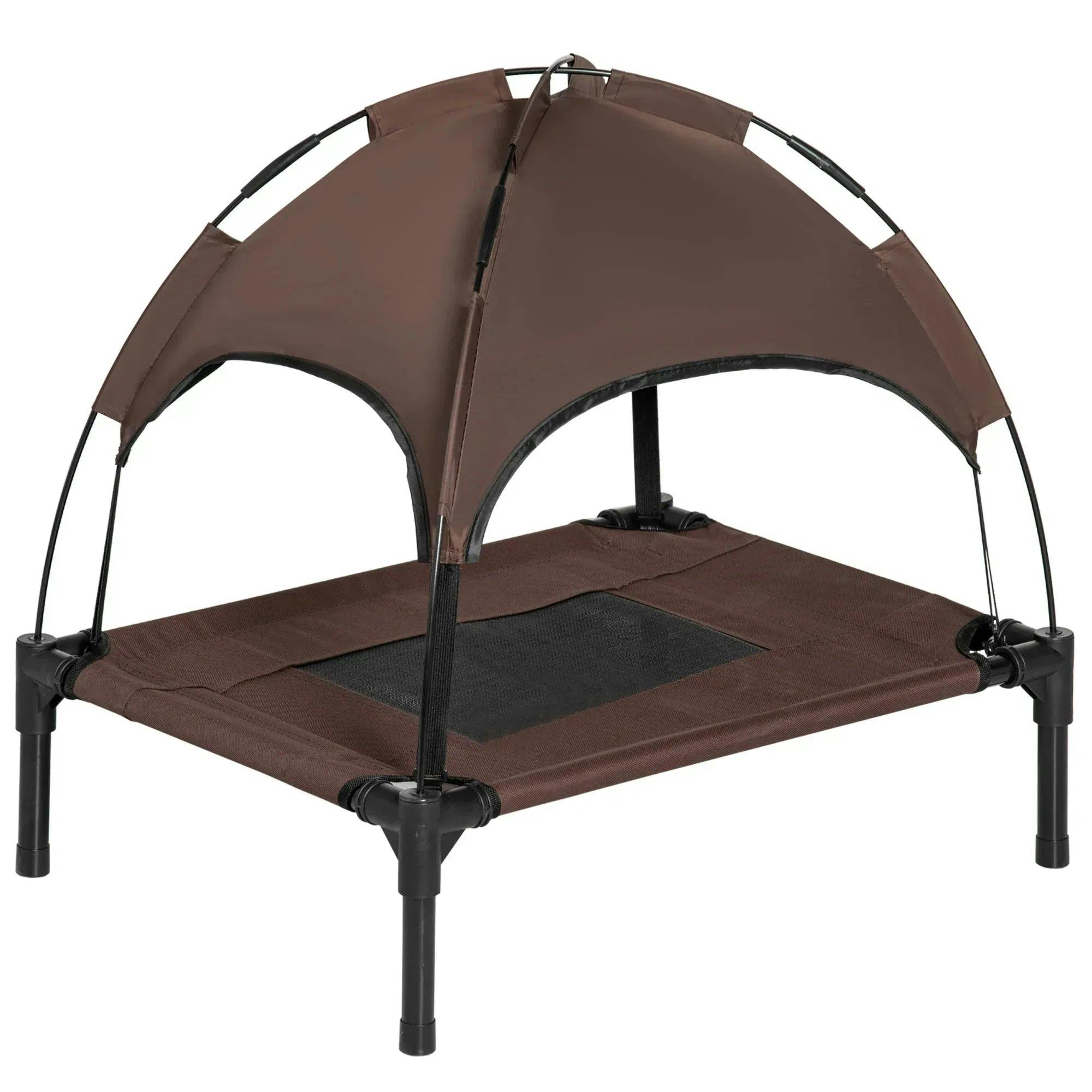 Pawhut 61 Cm Elevated Dog Bed Cooling Raised Pet Cot Uv Protection Canopy Brown - Image 5