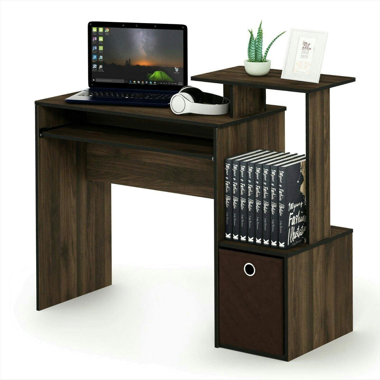 Walplus Dark/Brown Econ Multipurpose Home Office Computer Writing Desk W/Bin, Columbia Walnut/ | Modern Desk Designed For Contemporary Interiors