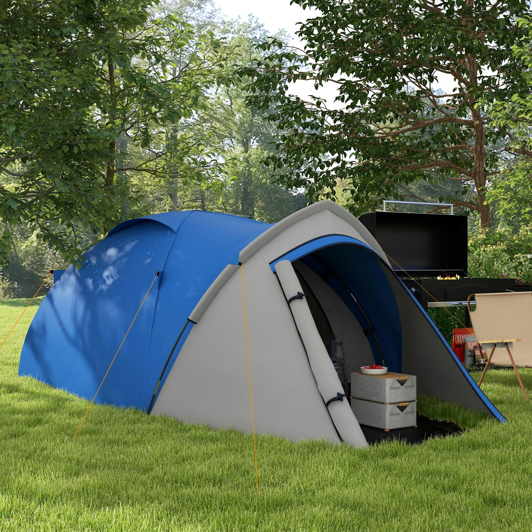 Outsunny Blue Compact Camping Tent W/ Vestibule & Mesh Vents For Hiking