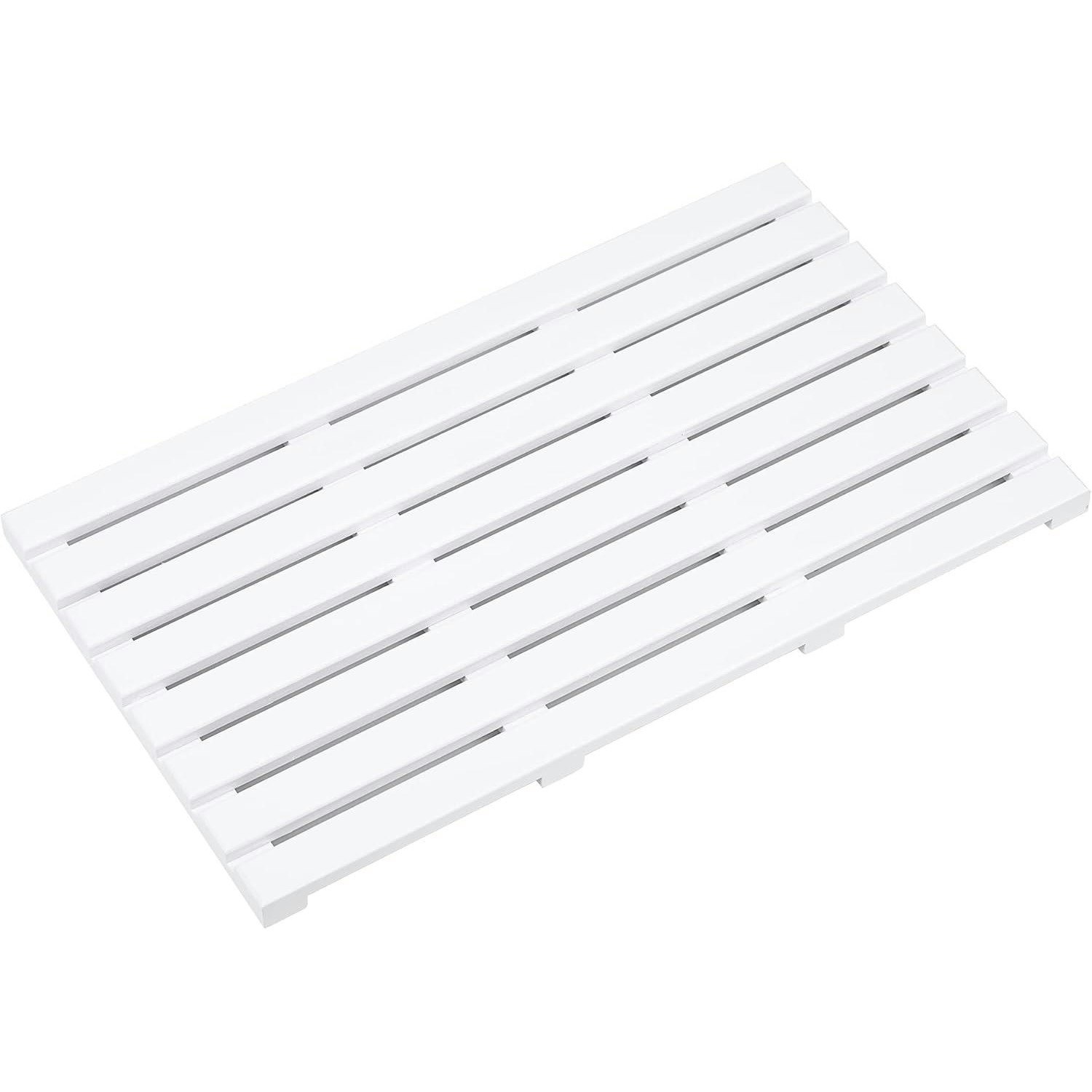 Rackhams White Bamboo Bathroom Duckboard Board Bath Shower For Bathroom Showers Bathtubs Floors Anti Slip Bath Mat (White) - Bamboo - Bath Mat