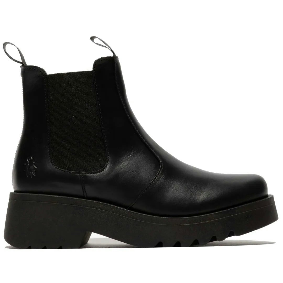 Fly London Women's Black Medi789fly - Wedge Heel Leather Chelsea Boots - Uk 3