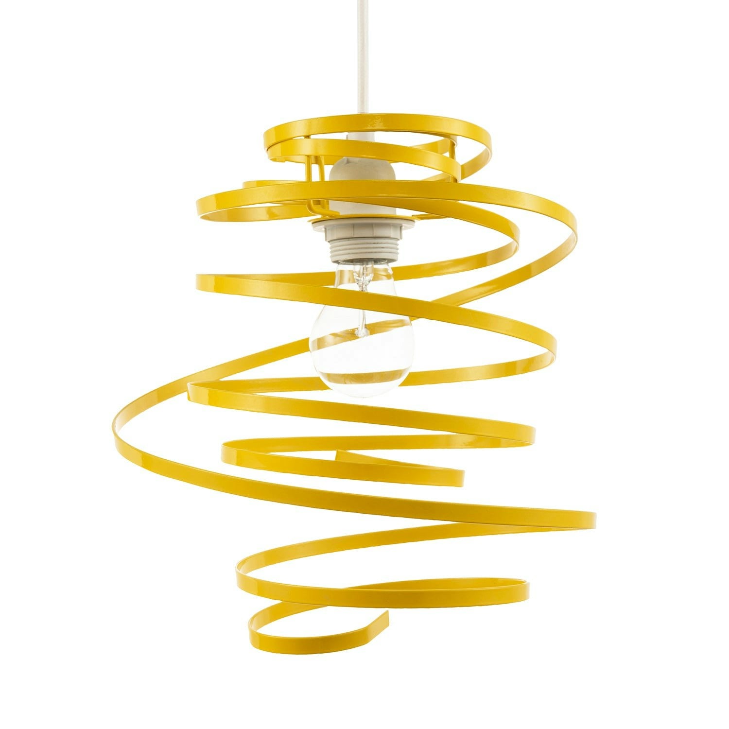 Happy Homewares Yellow Designer Gloss Metal Double Ribbon Spiral Swirl Pendant Shade