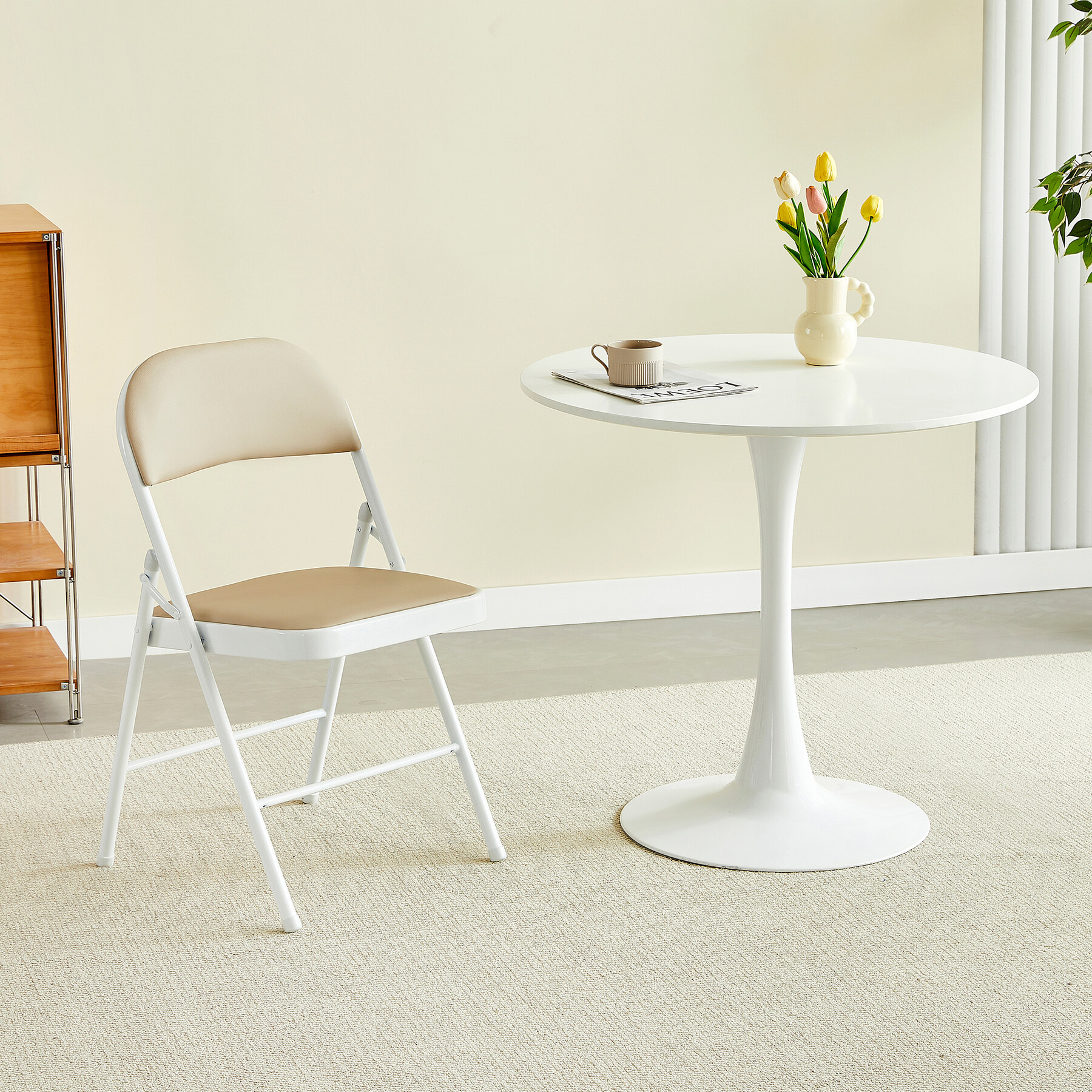Mcc Direct Unisex Beige Single Folding Dining Chair Metal Frame Padded Seat In - Image 4