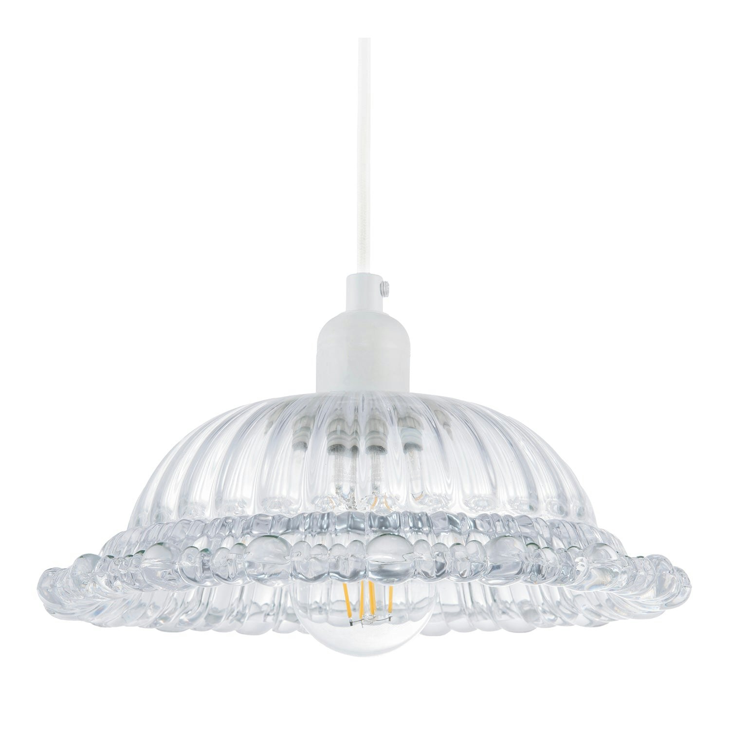 Happy Homewares Light Designer Clear Line Ribbed Glass Pendant Lamp Shade With Moulded Edge