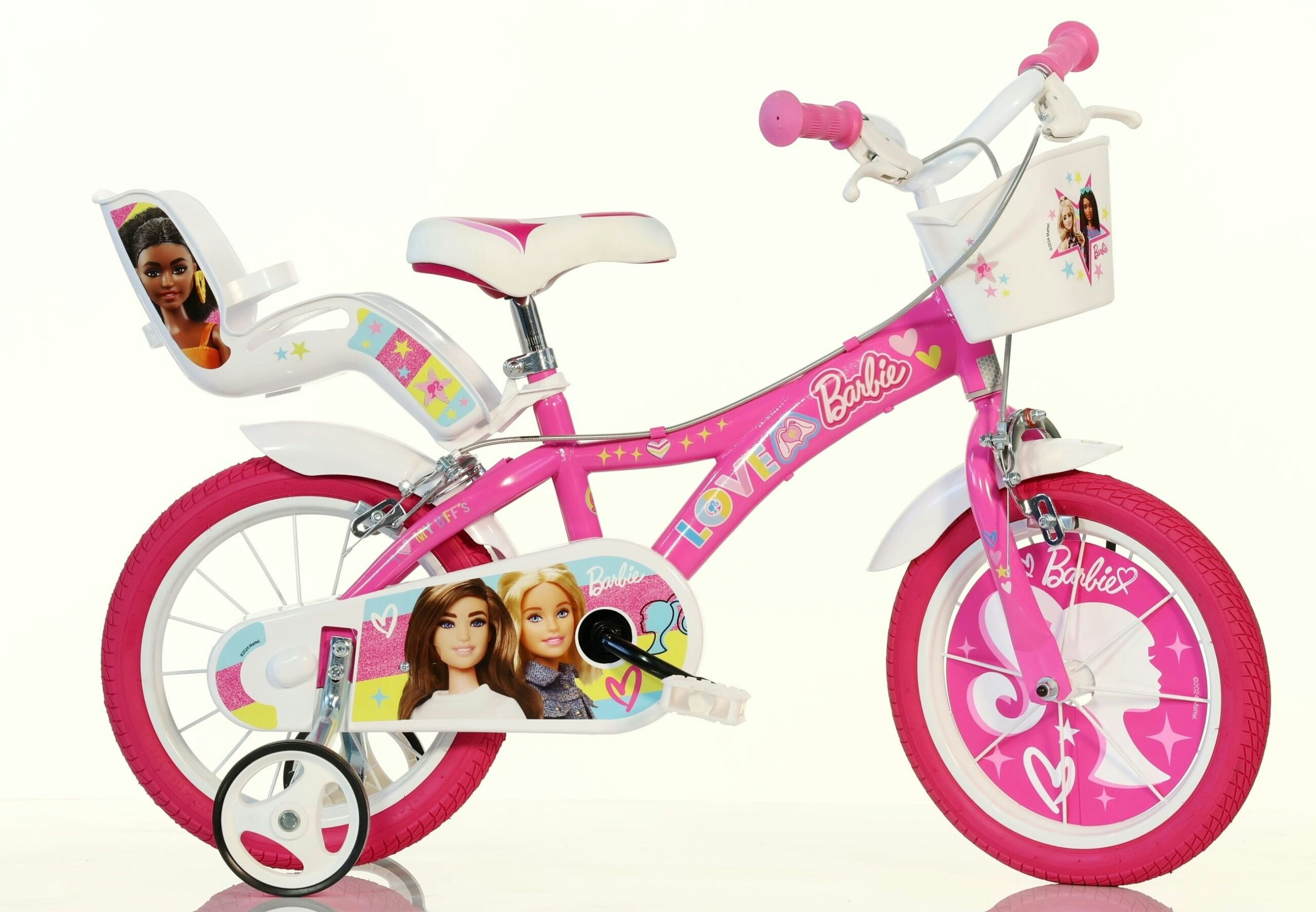 Dino Bikes Pink/White Dino Barbie Rosa Kids Bike With Stabilisers - 14" Wheels