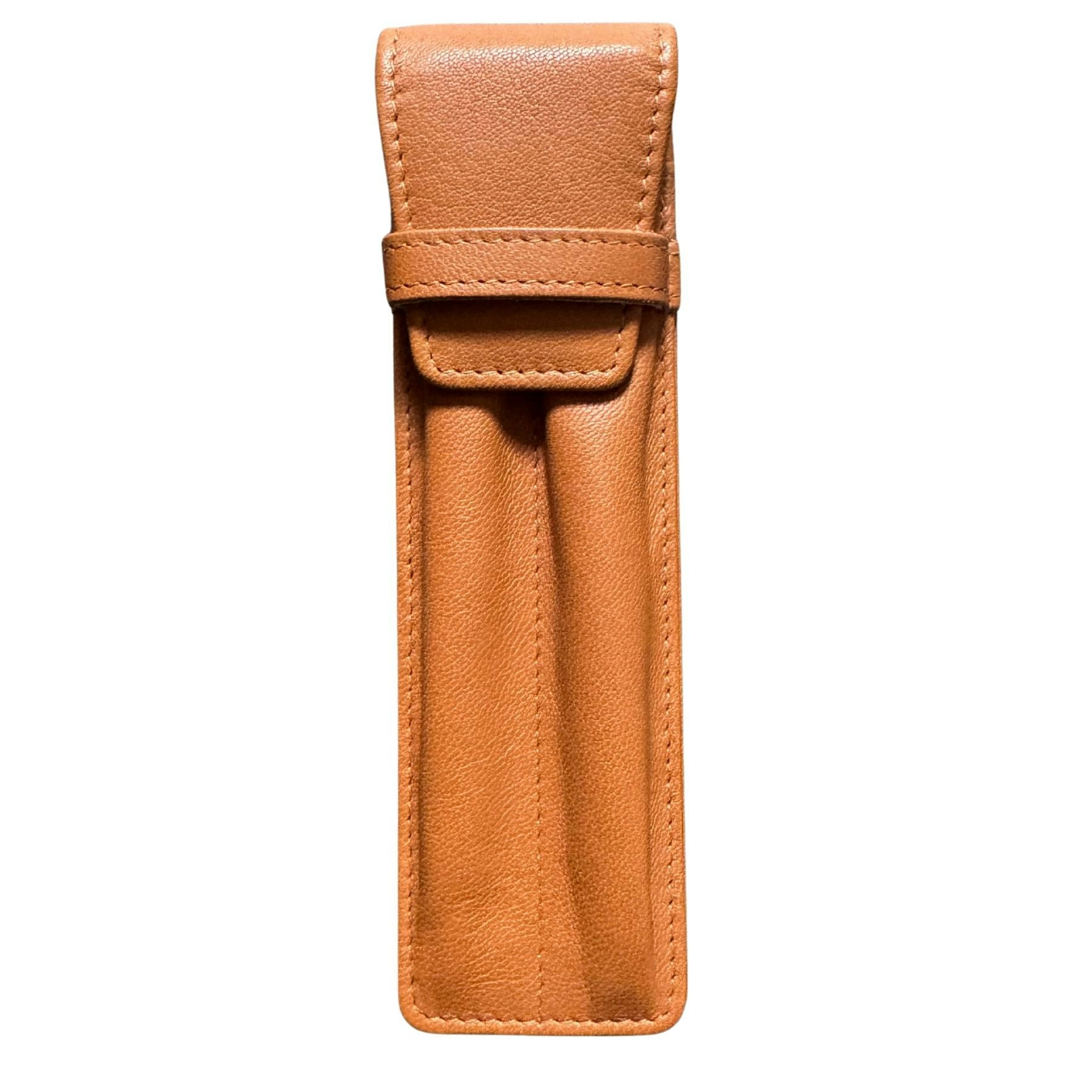 Love Emvy Double Pen Pouch Case – Genuine Leather - Tan