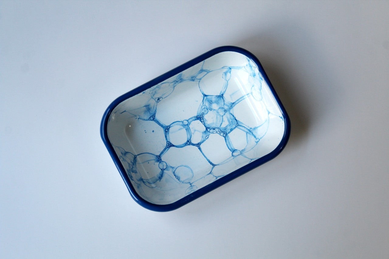 Rozi White/Cobalt/Blue Bubble Collection Enamel Rectangular Serving & Roasting Dish - 16(W) X 11(D) X 4(H) Centimeters