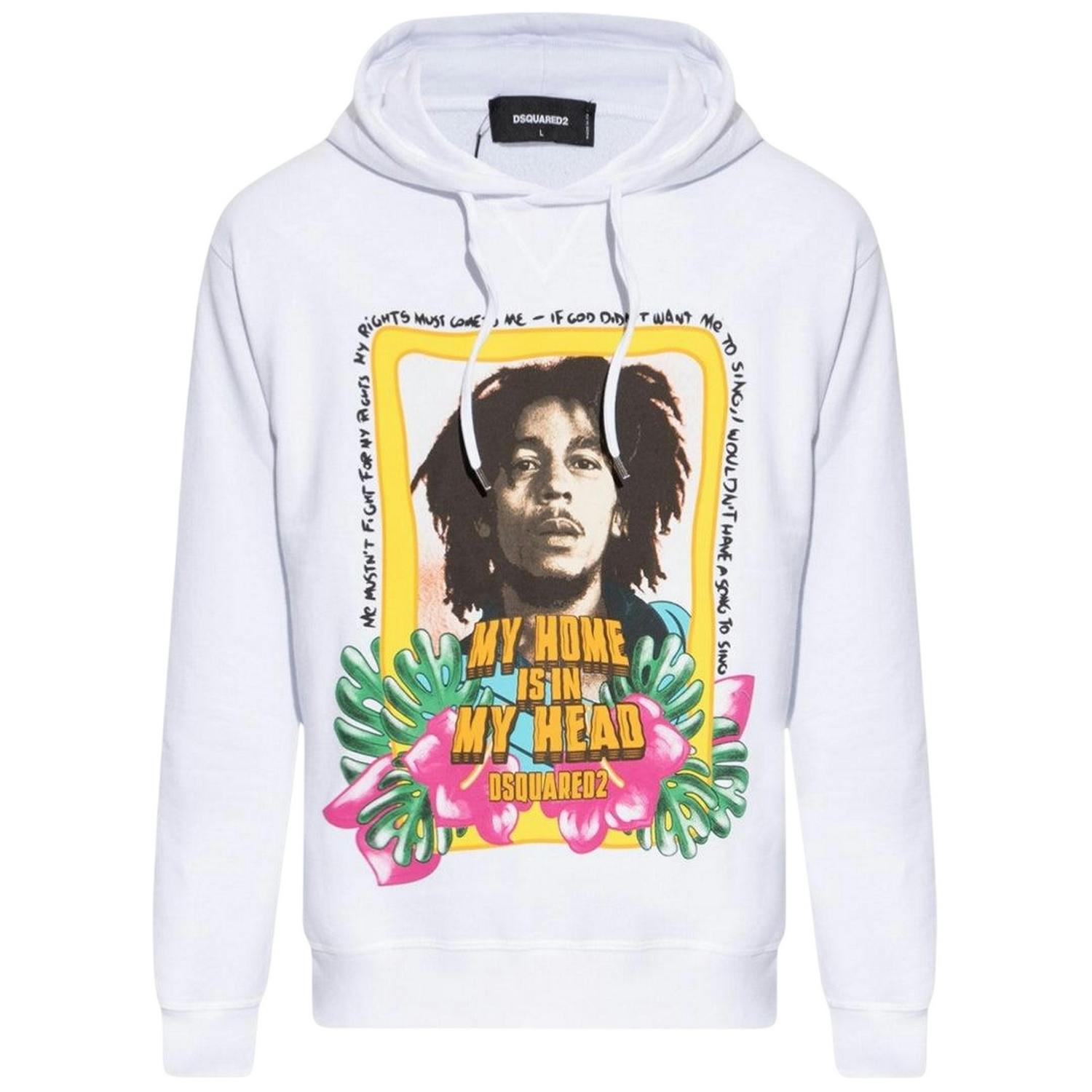 Dsquared2 Men's White Bob Marley Hoodie - L - 100% Cotton